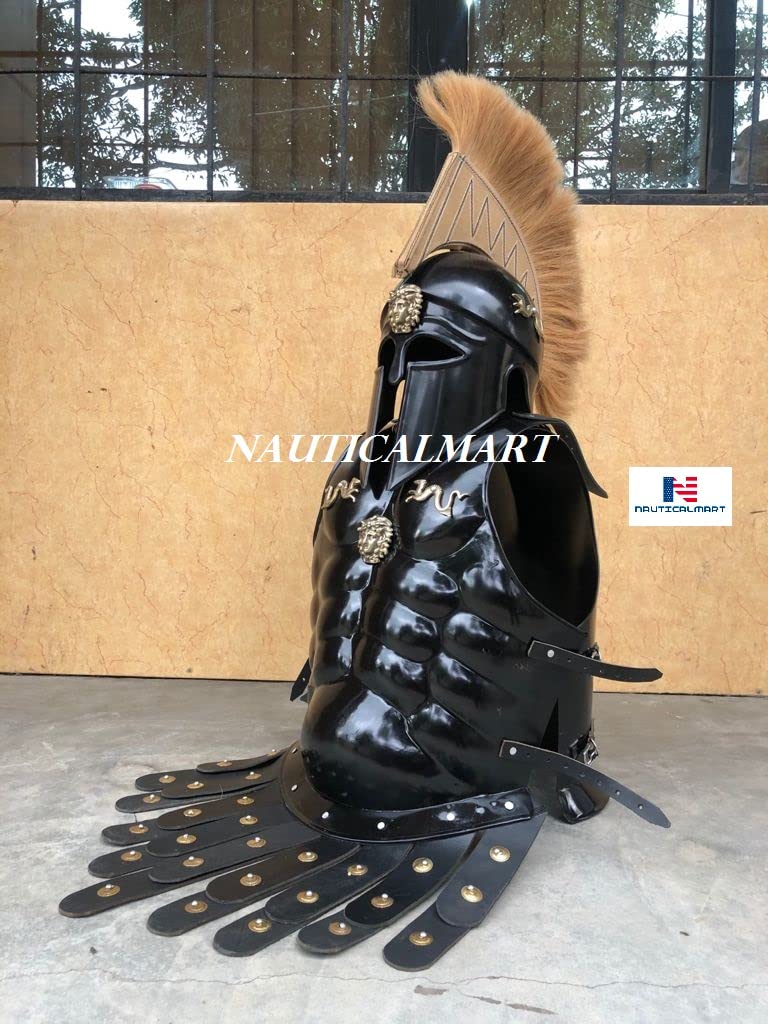 Greek Corinthian Helmet with Muscle Armor - Black Antique Finish - Spartan Warrior Costume, LARP, Cosplay & Historical Reenactment