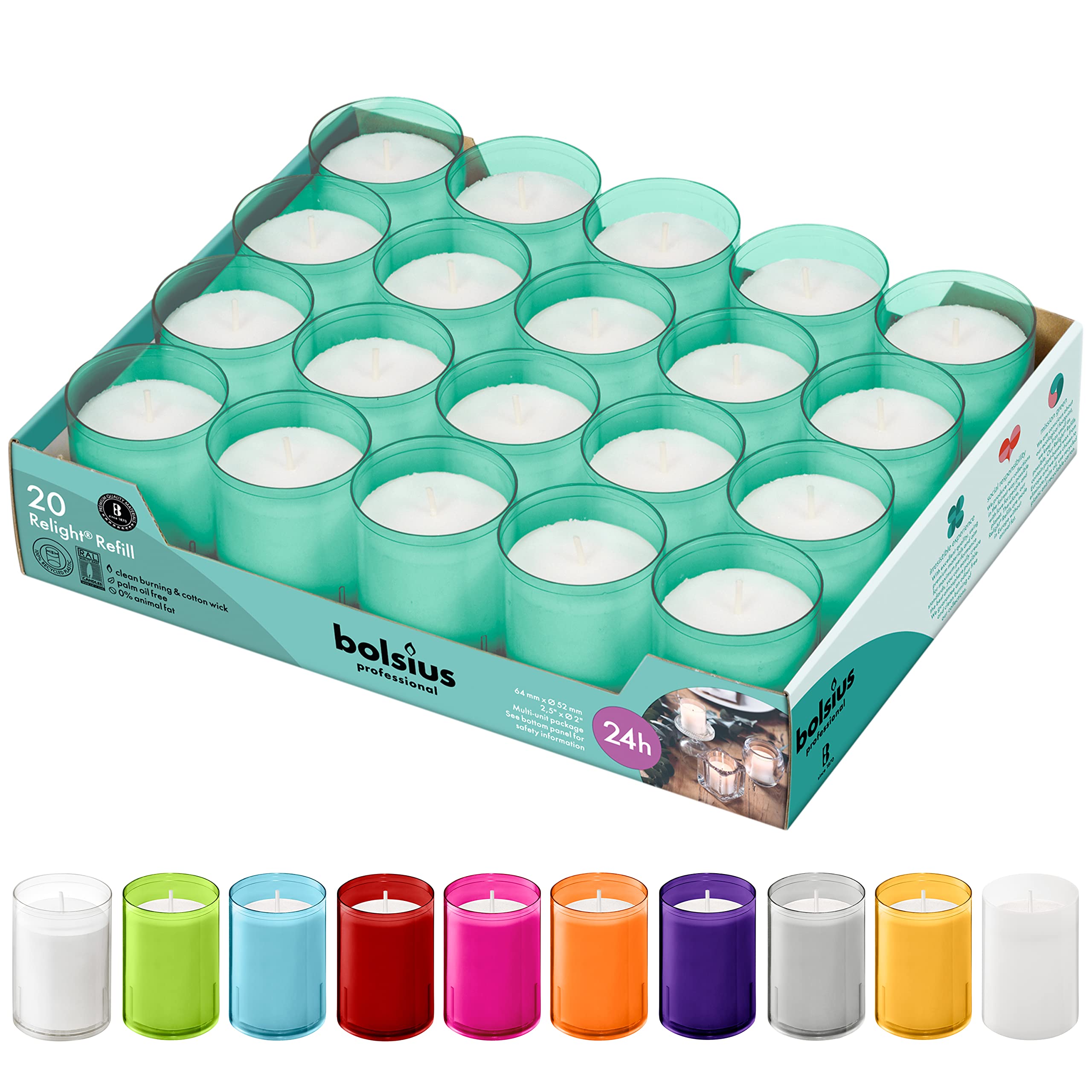 BOLSIUS 24-Hour Unscented Votive Candles - 20 Pack Premium European Quality Wedding Candles in Green Unbreakable Plastic Cups - Smokeless, Smooth Burning & Relightable - Perfect for Weddings, Church Events, Restaurants & Home Decor