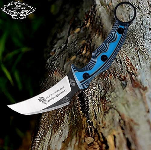 440C Steel Karambit Hunting Knife - Tactical Fixed Blade with Blue G10 Handle (8.2 Inch) - Perfect Outdoor Survival Tool & Unique Gift for Men, Hunters & Camping Enthusiasts - Ideal for Bushcraft, Self Defense & Outdoor Adventures