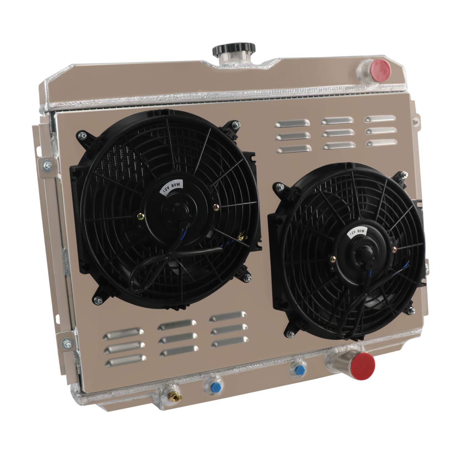 High-Performance 3 Row Aluminum Radiator with Shroud, Fan & Relay Kit - Compatible with 1967-1970 Ford Mustang, Fairlane, Ranchero & Mercury Cougar (4.7L/5.0/5.8L V8) - Perfect for Engine Cooling & Performance Upgrades