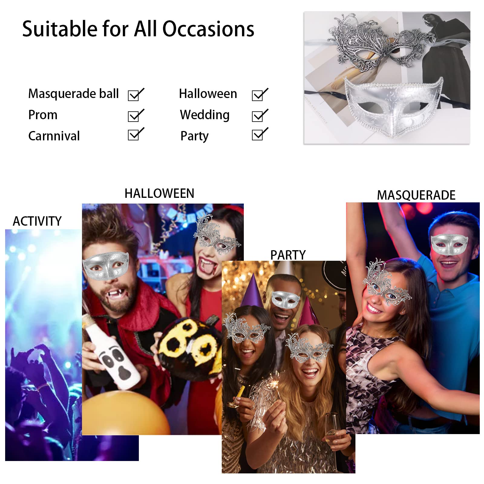 Venetian Masquerade Mask Set for Couples - Halloween & Mardi Gras Costume Accessories