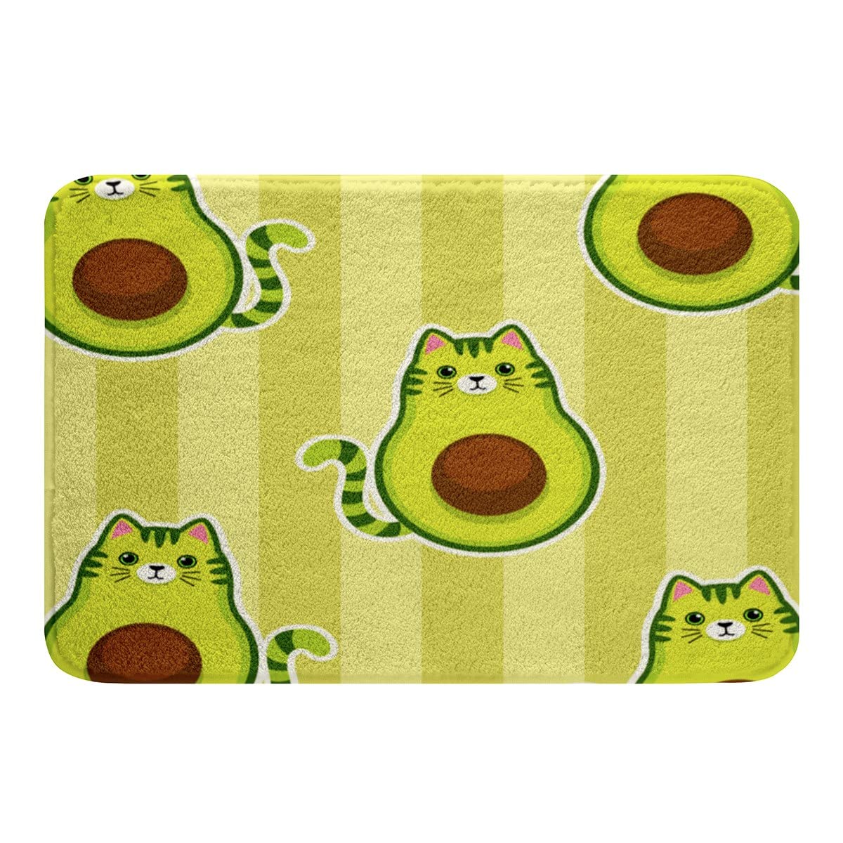 Non-Slip Avocado Cat Bath Mat - Cute Kawaii Kitten Bathroom Rug, 16x24 Inch Green Fruit Floor Mat for Entryway, Kitchen & Living Room | Water Absorbent Bath Decor for Pets & Home