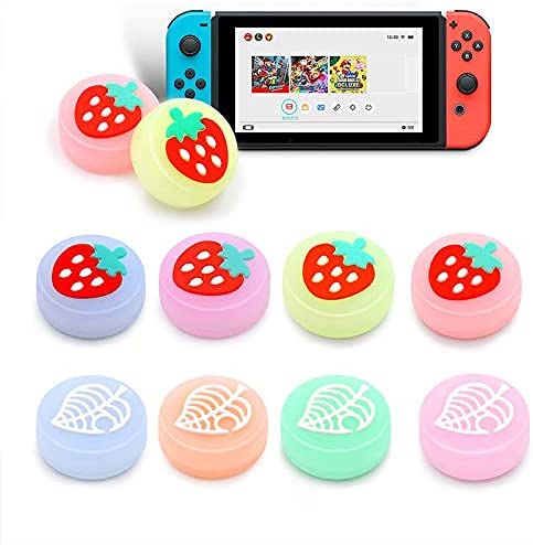 2 Pack Luminous Joystick Thumb Grips for Nintendo Switch & Switch Lite - Glow in The Dark Thumbstick Caps for Joy-Con Controllers (Pink Strawberry) - Perfect for Gaming in Low Light & Night Play