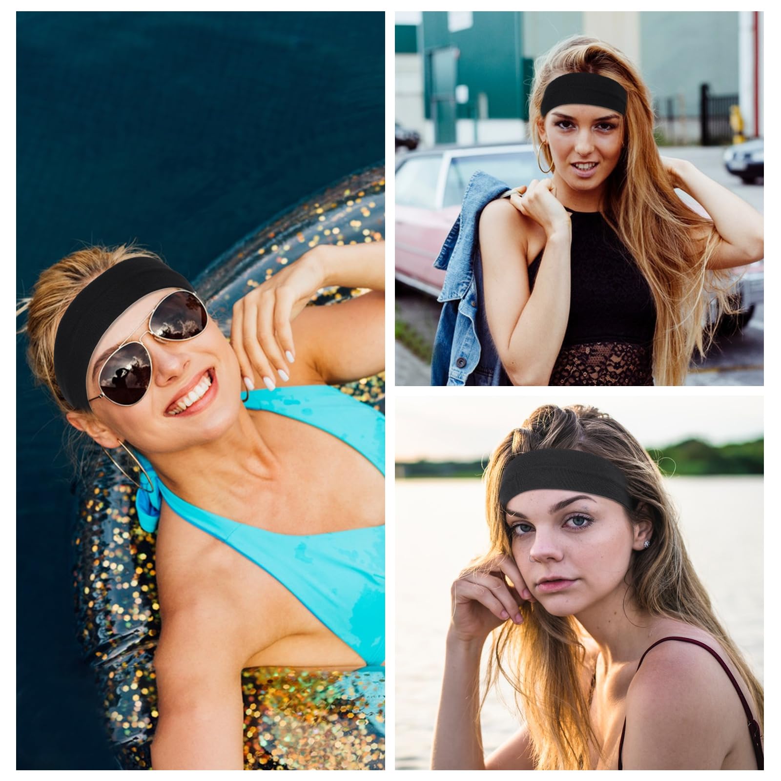 6-Pack Black & White Sports Headbands for Women - Stretchy Cotton Non-Slip Workout Headbands - Yoga, Running, Gym & Fitness Accessories - Boho Style Sweat-Wicking Hair Bandanas for Active Lifestyles