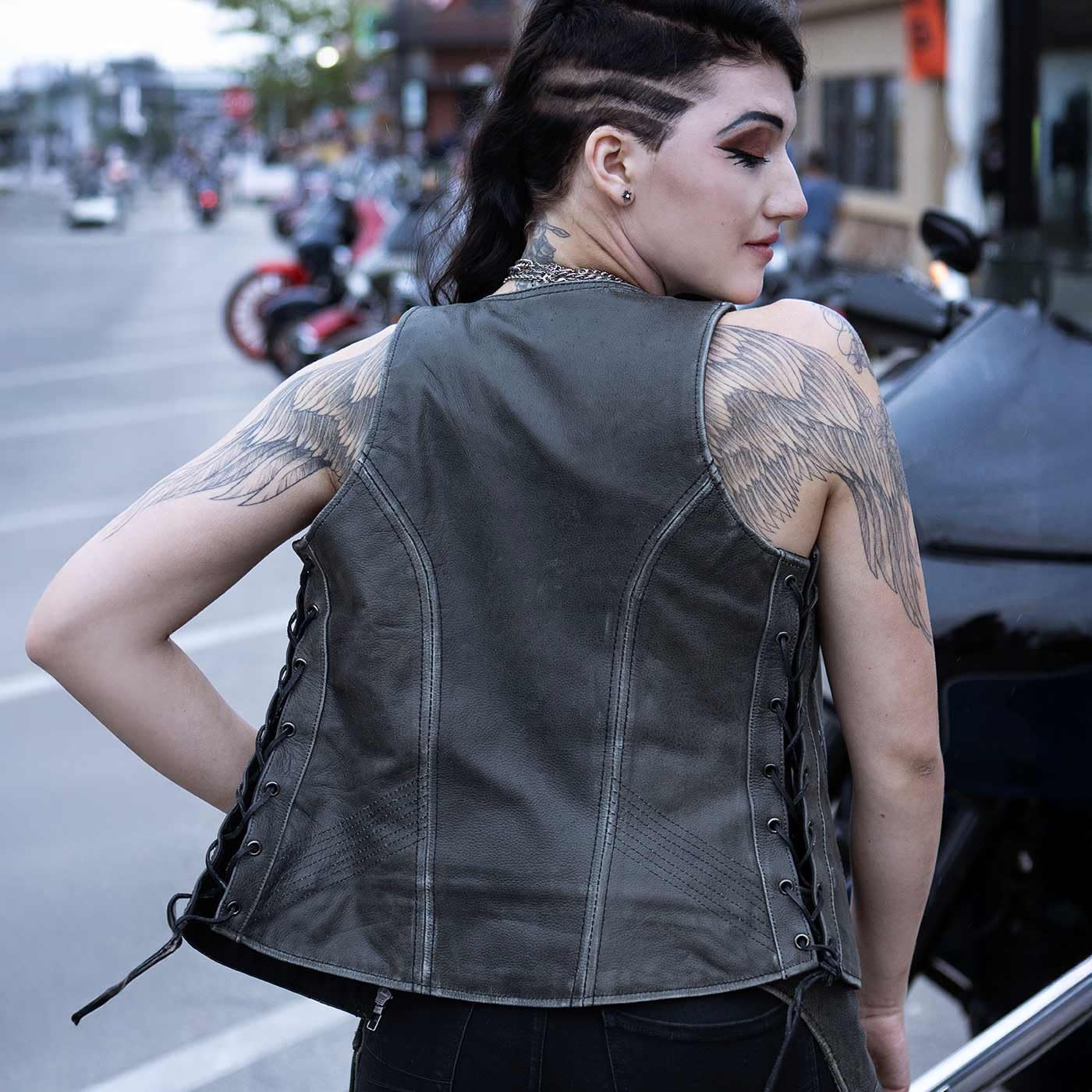 Milwaukee Leather Women's V-Neck Distressed Grey Premium Motorcycle Vest with Side Laces - MLL4531-4XL | Stylish Biker Jacket for Riding, Casual Outfits & Outdoor Adventures