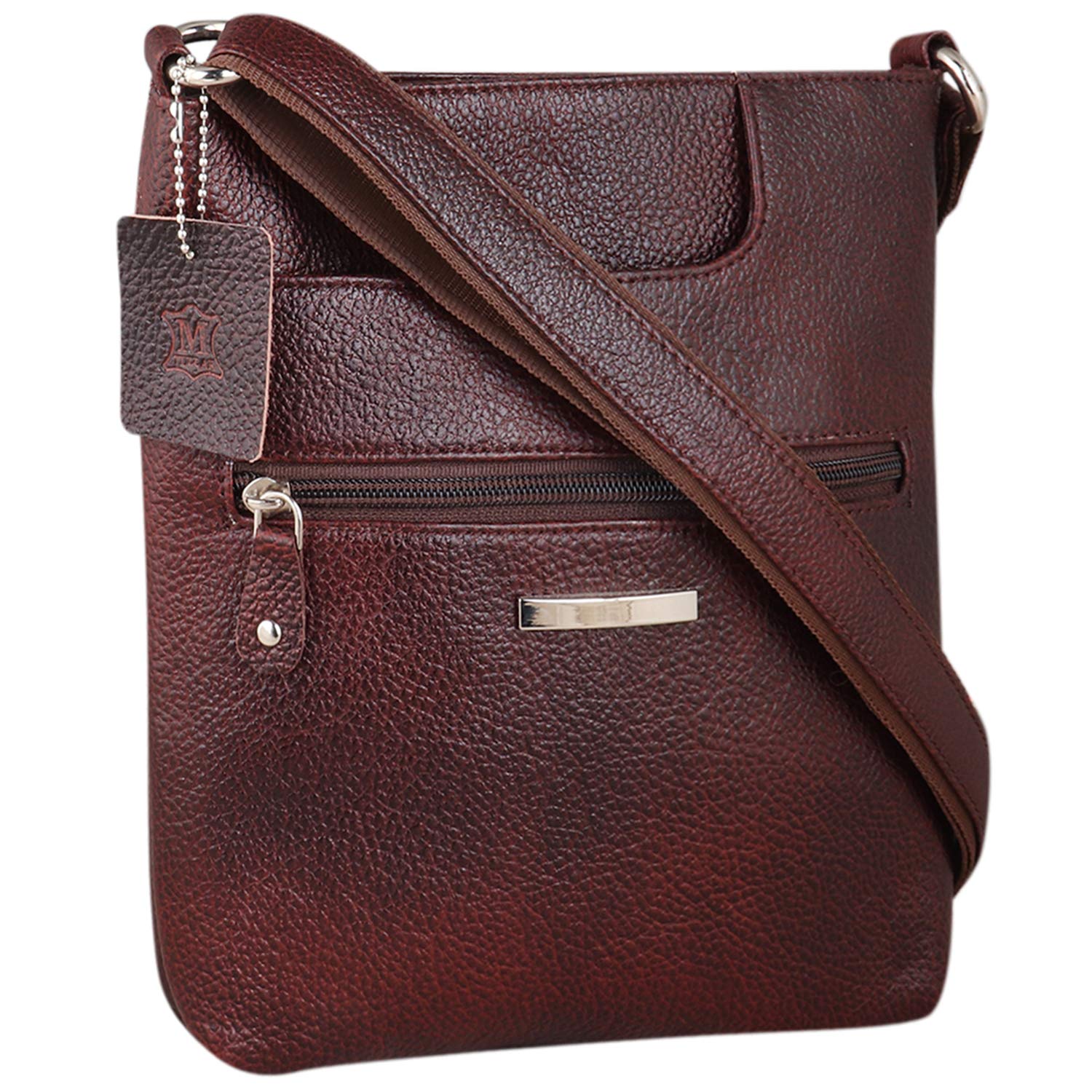 mtuggar Genuine Leather Sling Messenger Bag - Unisex Crossbody Bag with Adjustable Strap for Travel, Work & Daily Use | Multipurpose Utility Shoulder Bag in Brown