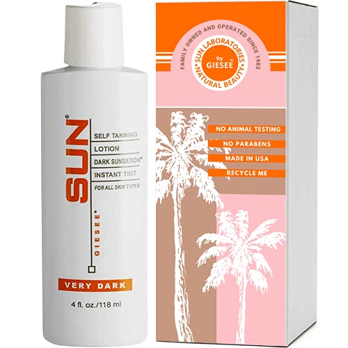 Sun Laboratories Dark Sunsation Self-Tanning Lotion for Body & Face - Sunless Tan Golden Glow - Very Dark Formula - 4 fl oz - Natural Looking Fake Tan for Summer, Beach & Special Occasions