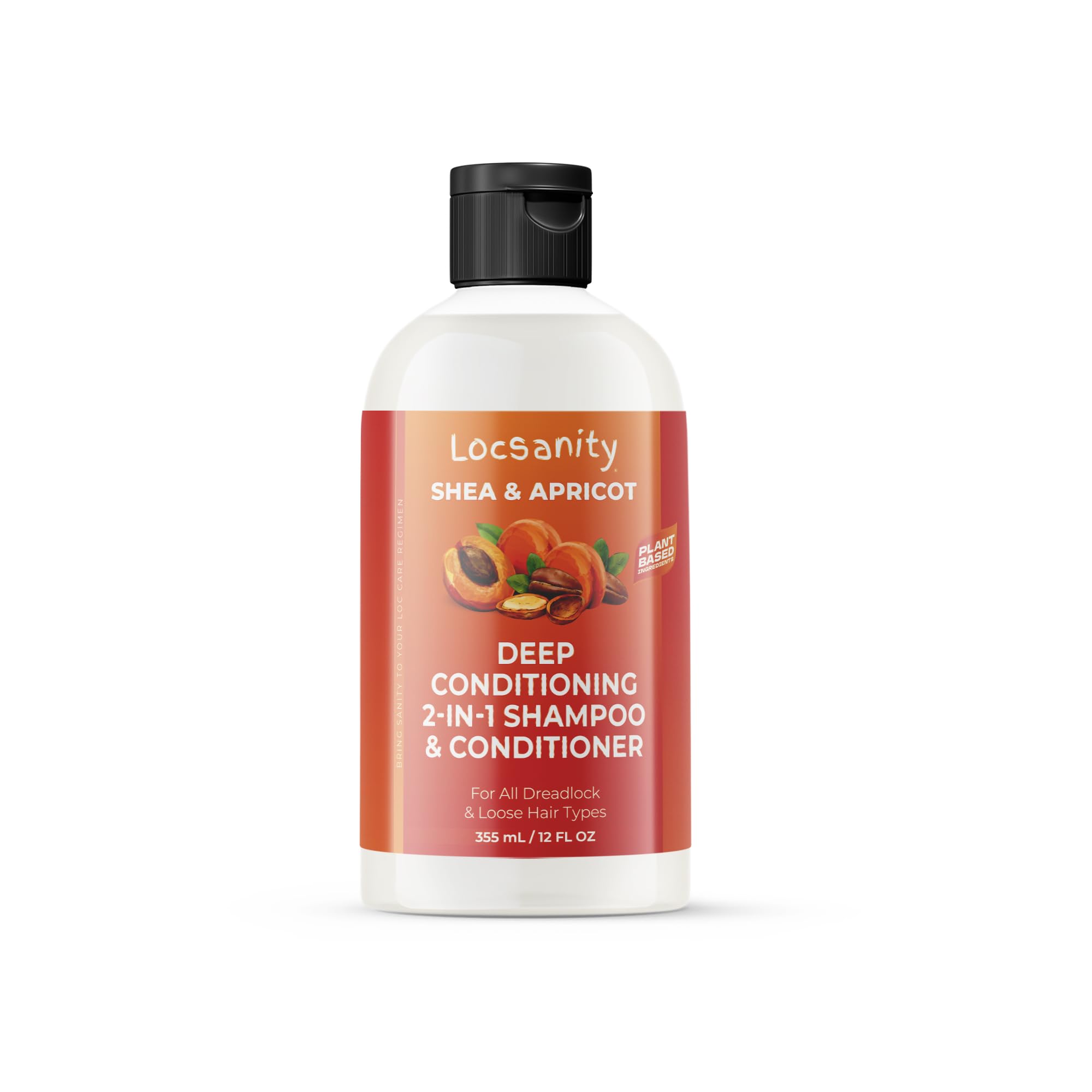 Locsanity Shea Apricot Natural Moisturizing Shampoo for Kinky, Coily, Curly Hair - Deep Hydration & Nourishment - 12 oz - Perfect for Dry, Damaged & Natural Hair Care Routine