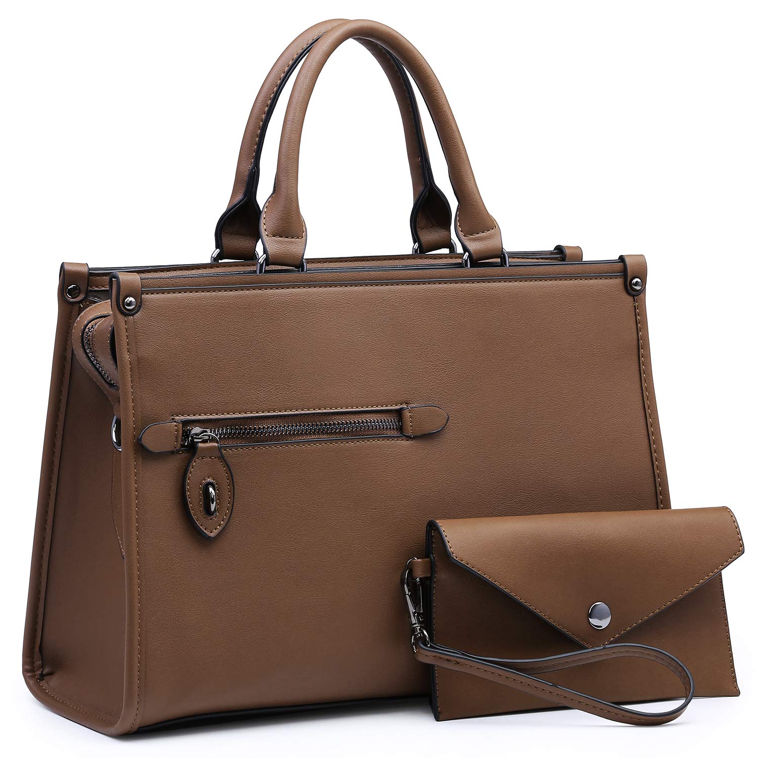 Dasein Women's Leather Satchel Handbag - Top Handle Work Tote Shoulder Bag with Long Strap & Matching Wallet | Professional Office Bag, Business Commute, Travel & Everyday Use