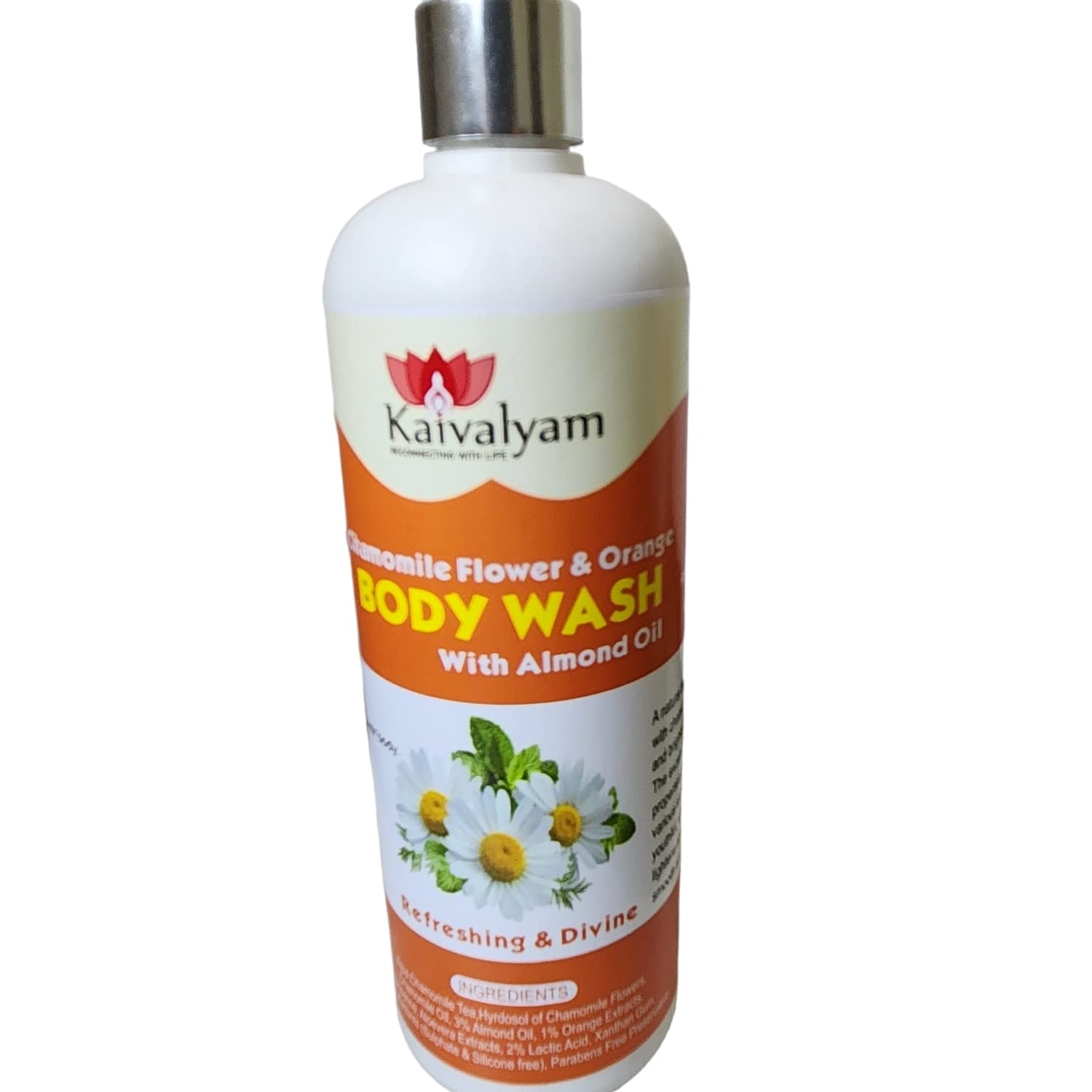 Kaivalyam's Moisturizing Body Wash with Almond Oil, Chamomile & Rice Protein - 16.9 fl oz (500ml) for Dry & Sensitive Skin | Gentle Cleanser for Daily Shower & Spa Relaxation