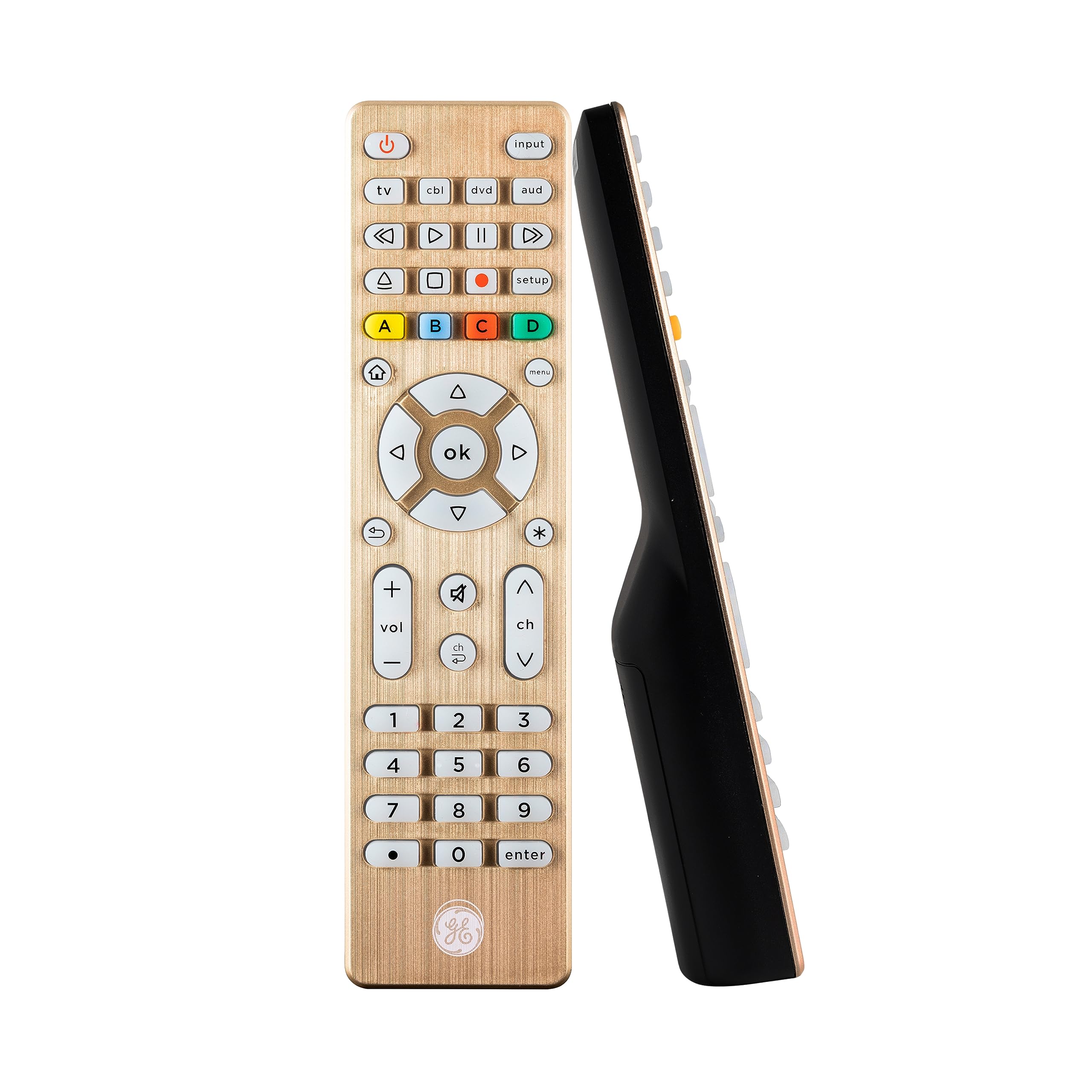 GE Universal Remote Control for Samsung, LG, Sony, Vizio, Roku TV & More - Compatible with Smart TVs, Streaming Players, Blu-ray & DVD (4-Device, Gold) - Perfect for Home Entertainment & Media Room Setup