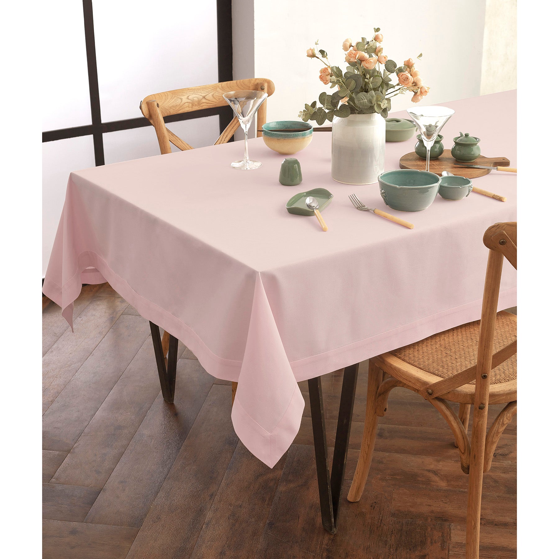 Premium Dru Cotton Linen Tablecloth - 60x90 Inch Natural Woven Table Cover for Dining, Kitchen & Outdoor Picnics - Washable & Wrinkle-Resistant