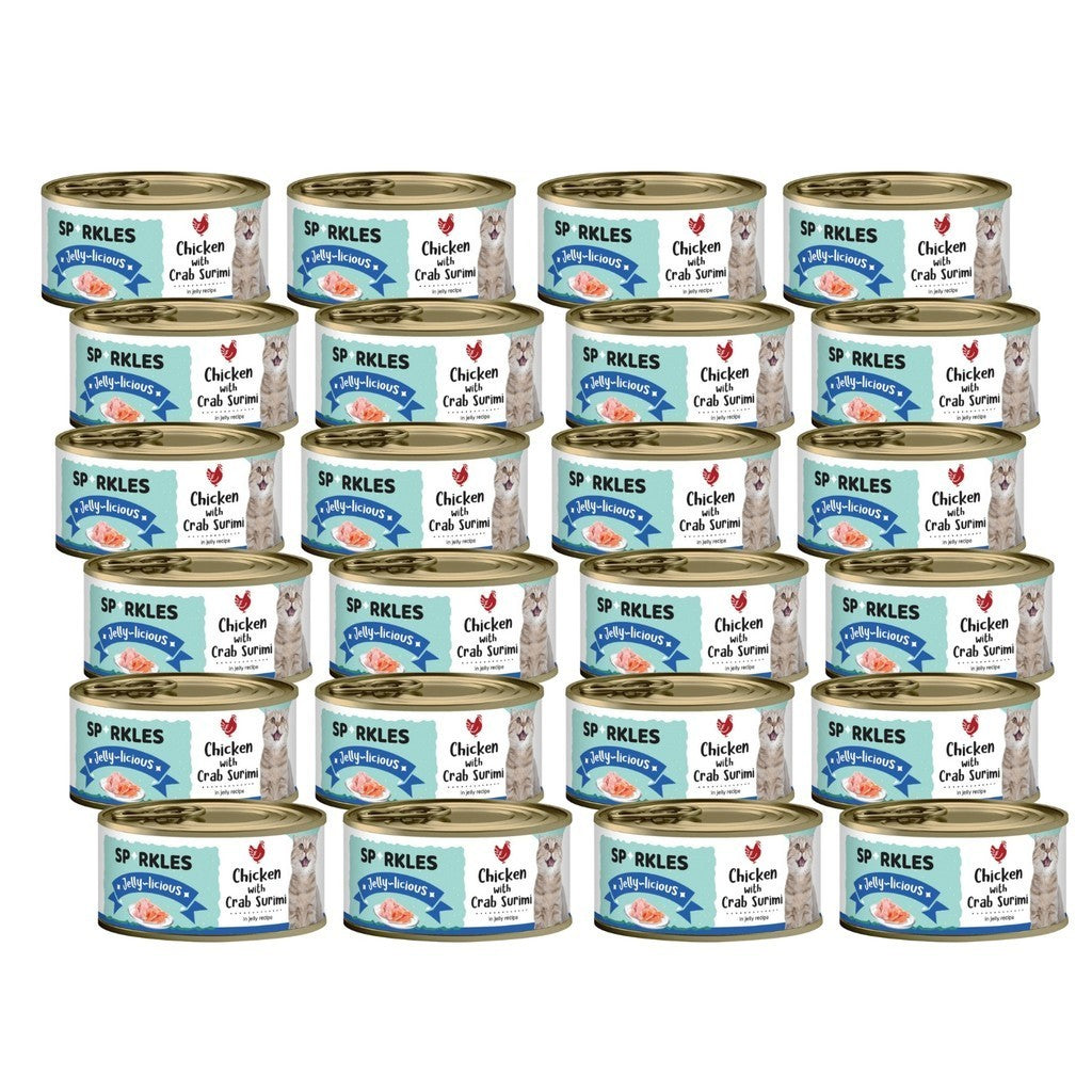 24-Pack Sparkles Gravylicious Jellylicious Wet Cat Food - 80g Cans with Chicken, Tuna & Salmon - Healthy Nutritious Meal for Adult & Senior Cats - Perfect for Daily Feeding & Weight Management