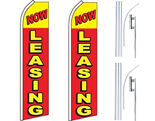 2 Pack Swooper Flutter Feather Flags with 2 Poles & Ground Spikes - Vibrant Red & Yellow for Outdoor Advertising, Car Dealerships, Grand Openings & Events