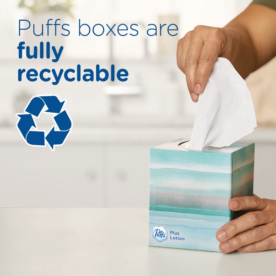 Vicks Puffs Plus Lotion Facial Tissues - 4 Cube Box (192 Tissues Total, 48 Tissues per Box) | Ultra-Soft & Lotion-Infused for Gentle Nose Care | Perfect for Cold, Flu & Allergy Relief at Home, Office or Travel