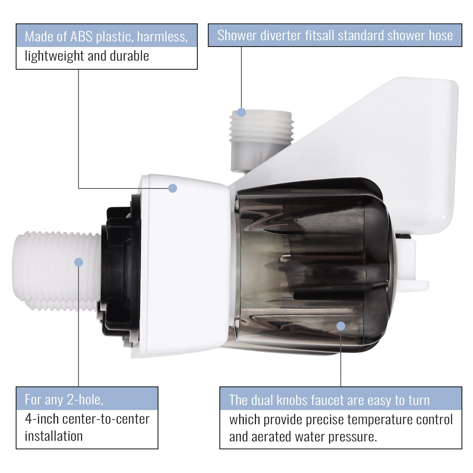 RV Shower Faucet Set - DF-SA110S-WT RV Tub & Shower Faucet Valve Diverter with Smoked Acrylic Knob - Hot/Cold Water Control - Perfect for RV, Camper, and Tiny Home Bathroom Upgrades