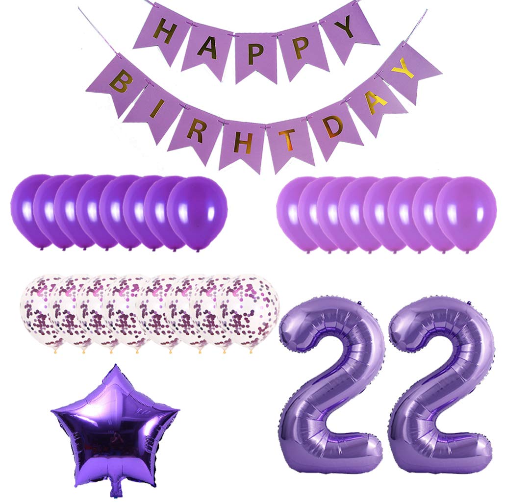 22nd Birthday Party Decorations Kit - Happy Birthday Banner, Number 22 Balloons & Purple Party Supplies for 22nd Birthday Celebrations | Perfect for Adult Milestone Parties, Photo Backdrops & Festive Home Decor