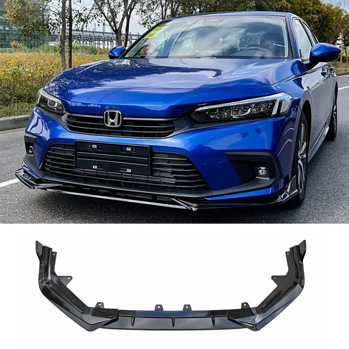 **Honda Civic Sedan Front Lip Splitter - Glossy Black ABS Spoiler for 2022-2023 11th Gen | Enhances Aerodynamics & Style | Perfect for Racing & Car Shows**