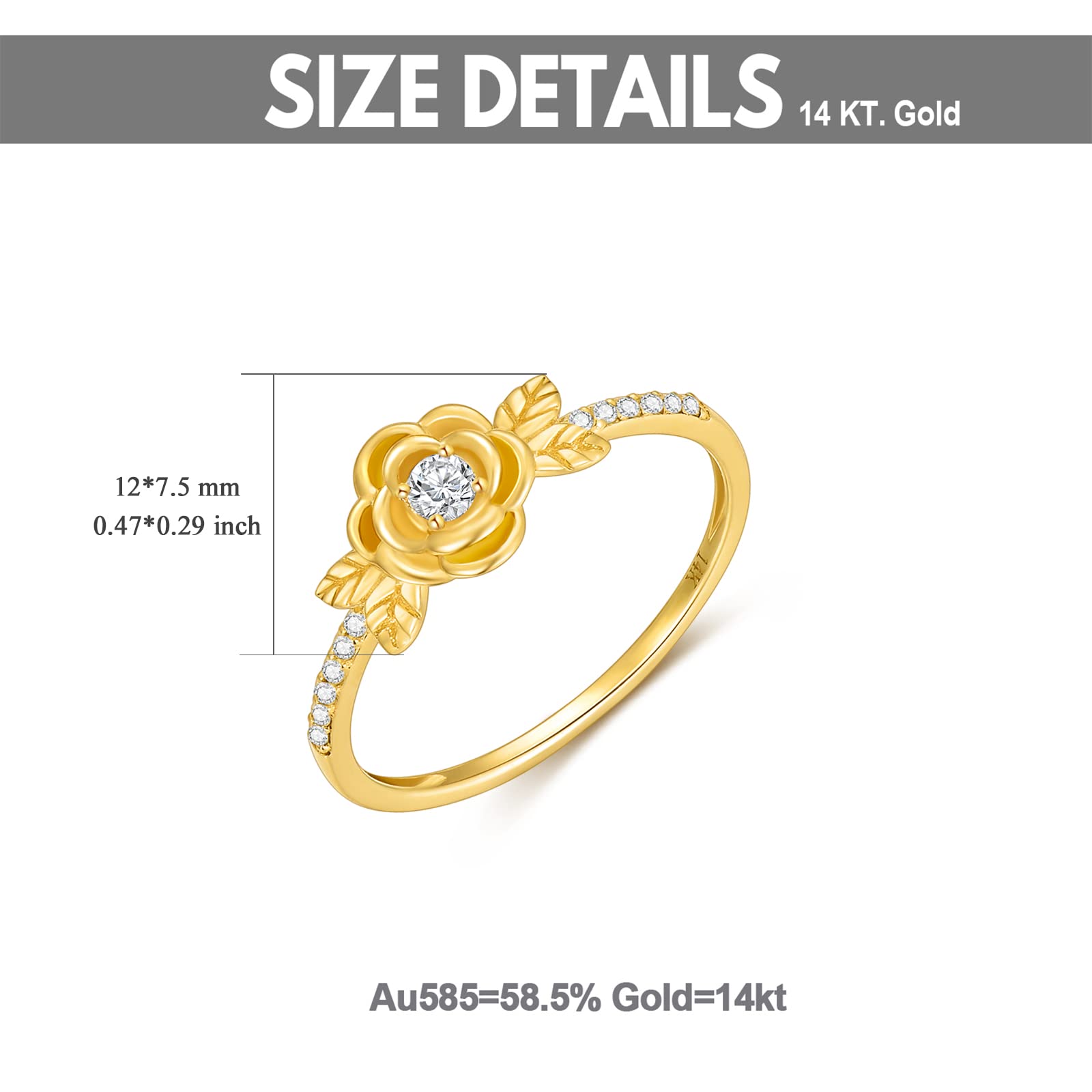 14K Real Gold Rose Flower Ring for Women - Yellow Gold Natural Diamond Engagement Ring, Wedding Band, Anniversary & Birthday Gift for Her - Perfect for Proposals, Weddings, and Special Occasions