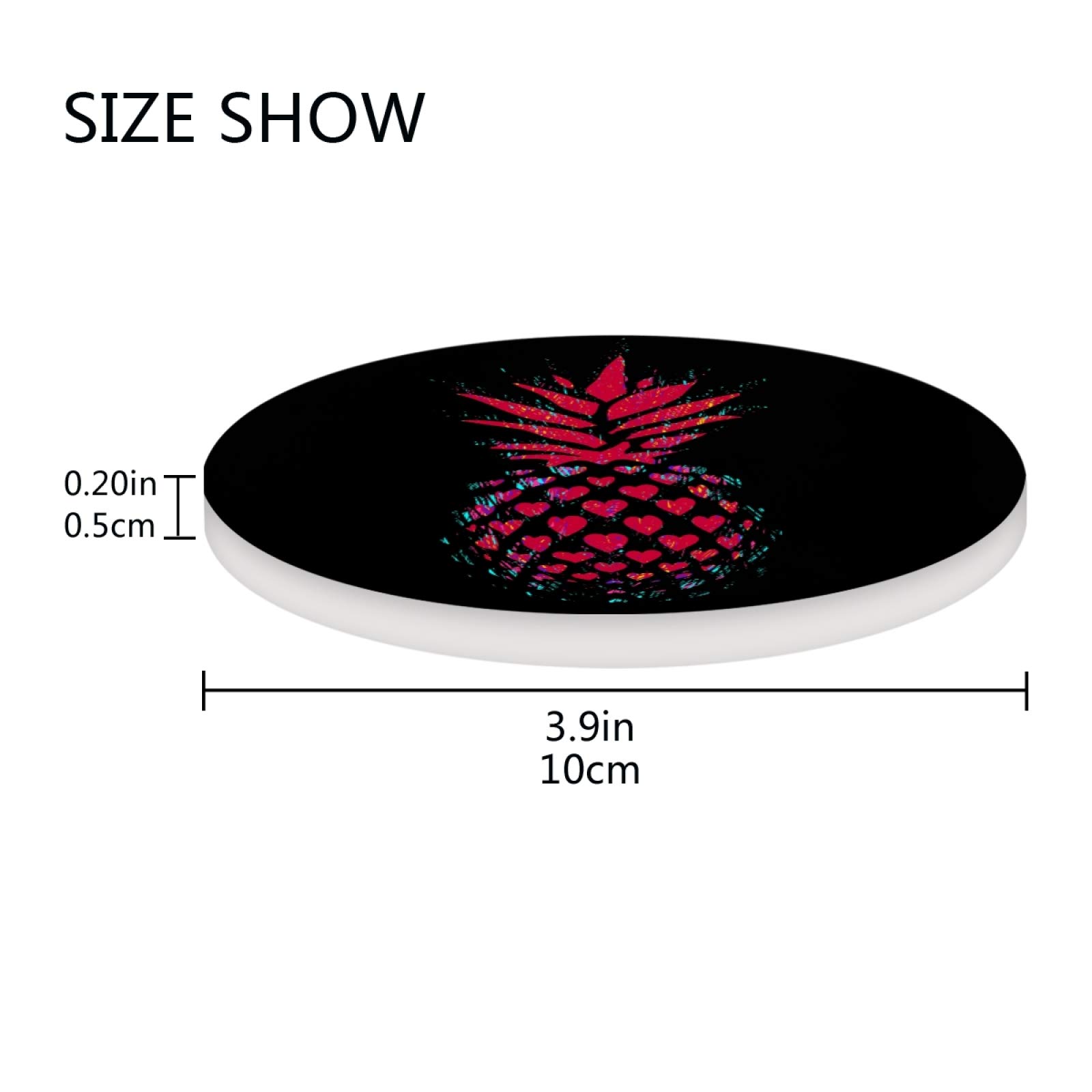 2 Pack Red Pineapple Ceramic Drink Coasters with Cork Back - Non-Slip Cup Mug Coasters for Wood Tables, Kitchen, Dining Room & Office Decor