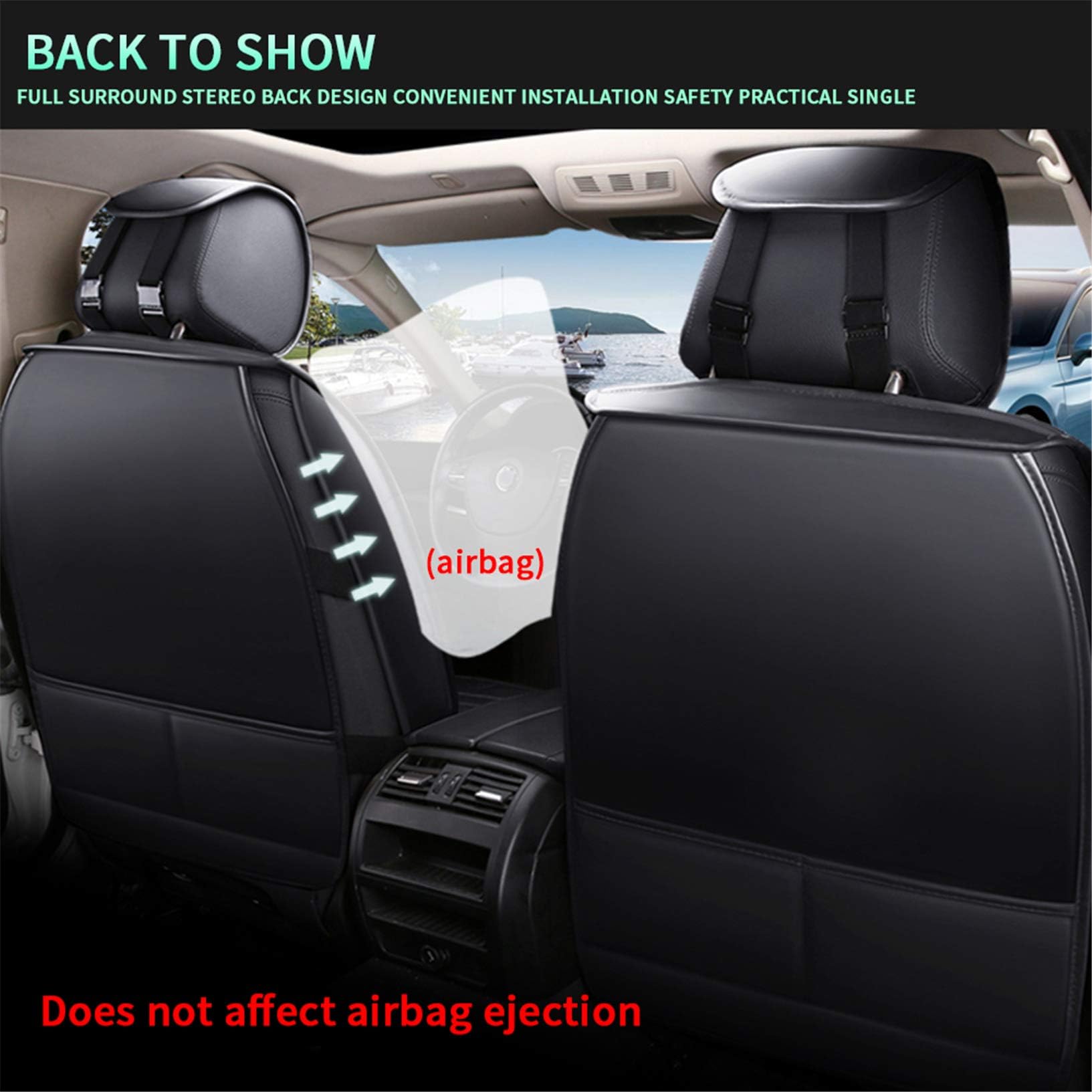 Premium Leather Car Seat Covers - Universal Fit for Cars, SUVs & Trucks | Front Set | Easy Installation | Black & Green | Perfect for Road Trips & Daily Commutes