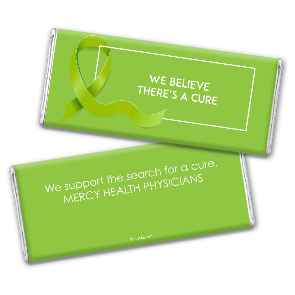 36-Pack Lime Green Ribbon Lymphoma Cancer Awareness Custom Wrapped Chocolate Bars with Candy - Fundraiser, Corporate Gifts & Support Events (36Pcs)