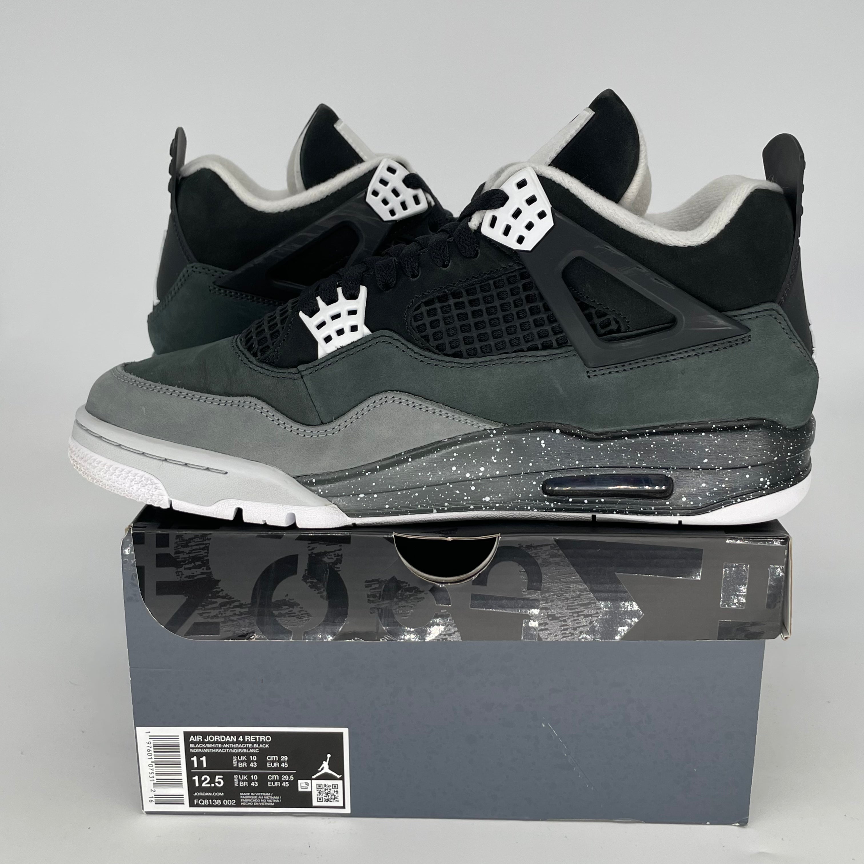 Air Jordan 4 Fear Sneakers - Men's Size 11 / Women's Size 12.5W - Style Code FQ8138-002 - Black & Grey Basketball Shoes for Streetwear & Casual Outfits