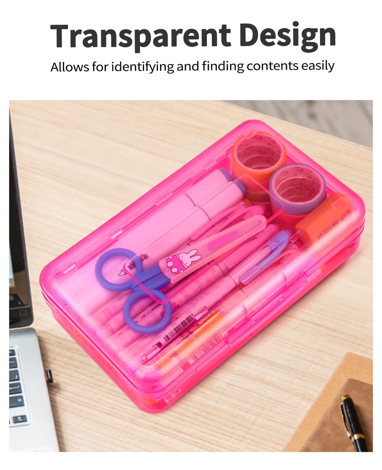 Sooez 6 Pack Clear Plastic Pencil Boxes with Lids - Hard School Supply Organizer for Kids, Stackable Crayon Storage Case - Perfect for Classroom, Art Supplies & Back to School Organization