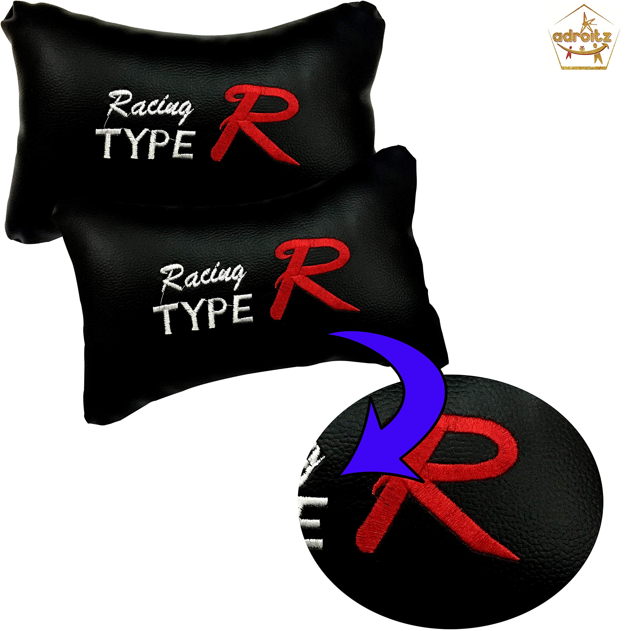 Adroitz Universal Car Neck Pillow Set – 2 Pack Ergonomic Faux Leather Neck Support Cushions with Adjustable Straps for Travel, Office & Home Use – Perfect for Long Drives, Airplane Trips & Work Breaks
