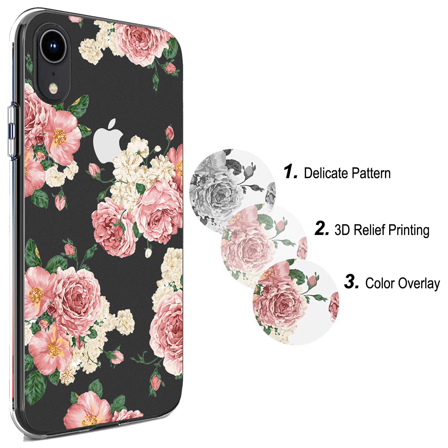 **iPhone XR Case with Floral Design - Slim, Shockproof, Clear TPU Soft Flexible Cover for iPhone XR 6.1