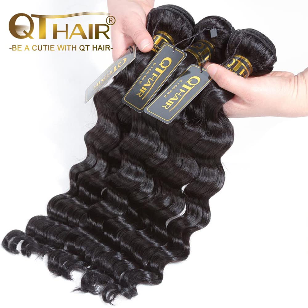 QTHAIR 14A Brazilian Loose Deep Wave Human Hair Bundles for Women - 20