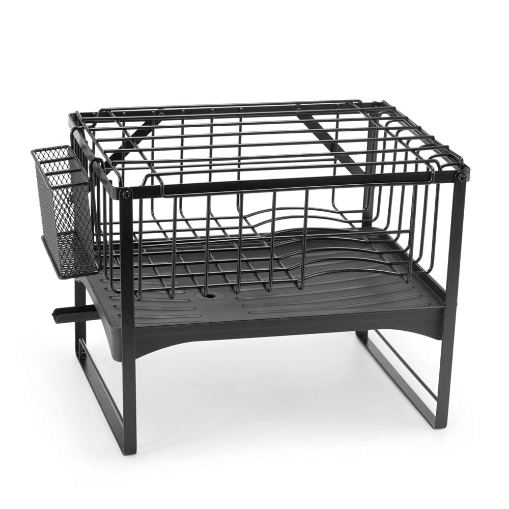 2-Tier Stainless Steel Dish Drying Rack for Kitchen Counter - Space Saving Pisa Style Dish Drainer with Utensil Holder - Perfect for Small Apartments & Compact Spaces