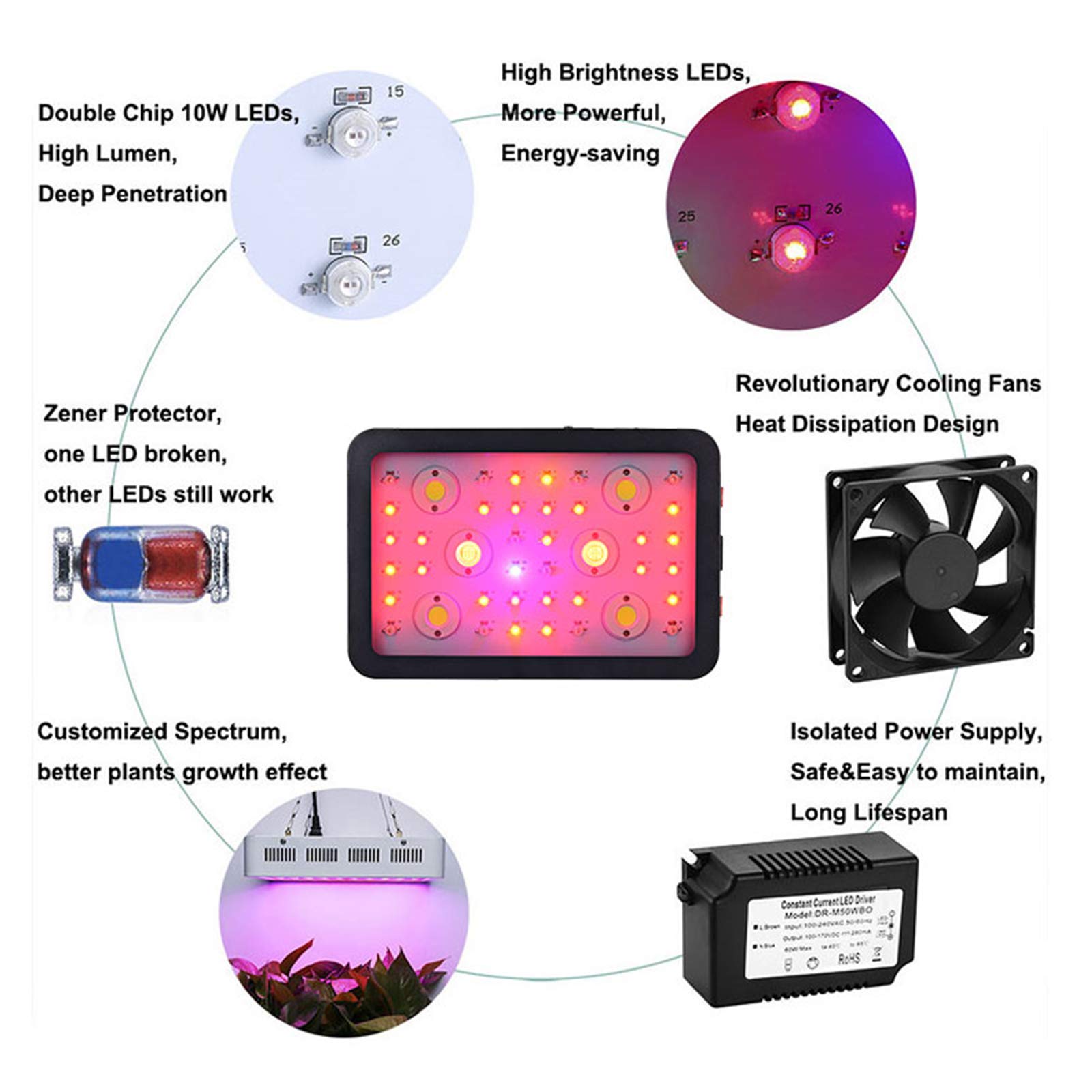 1200W Full Spectrum LED Grow Light with Veg/Bloom Switches & Timer - Daisy Chain Hydroponic Plant Light for Indoor Greenhouse Gardening - Perfect for Tomatoes, Cannabis, Herbs & Flowering Plants