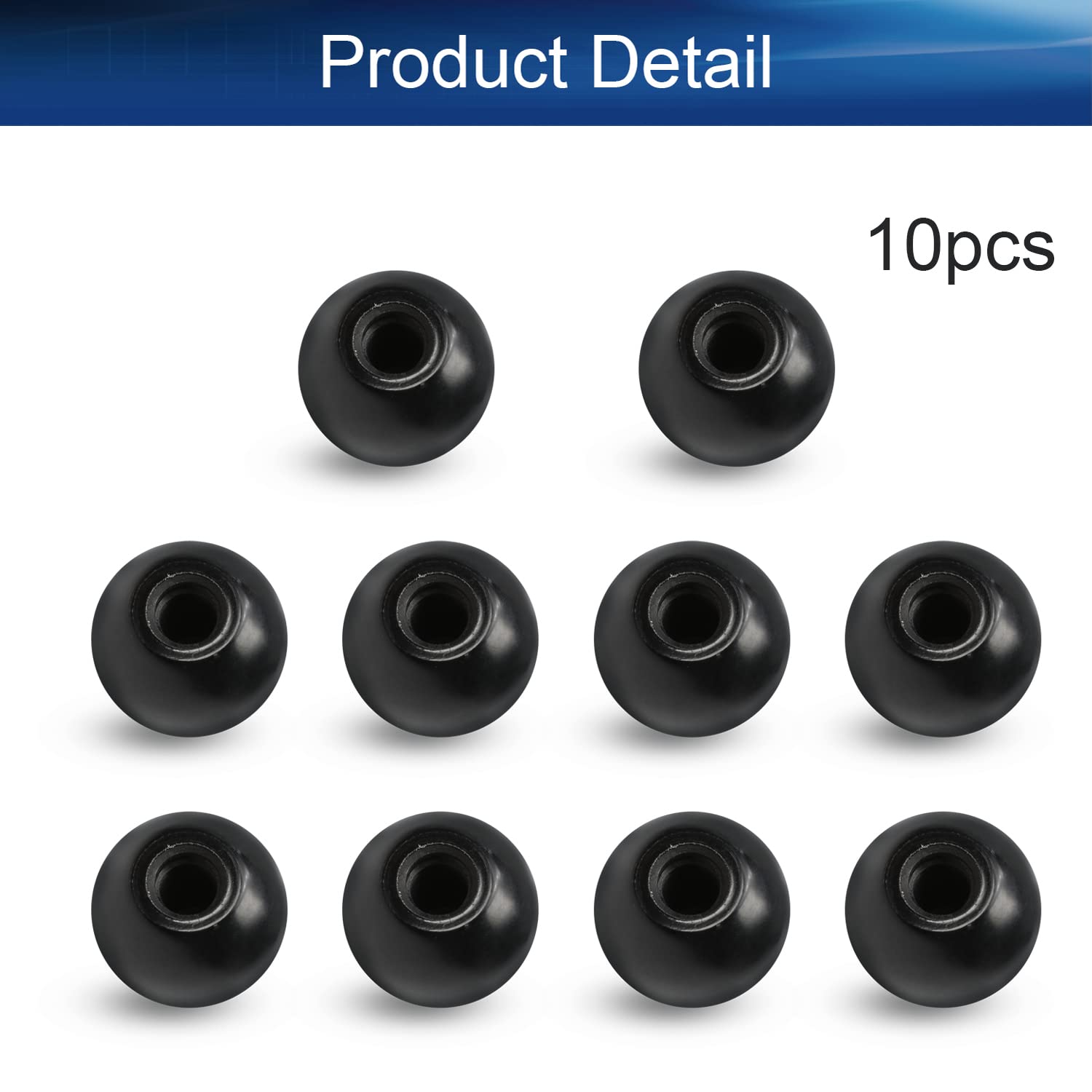 10Pcs M8 Female Thread Thermoset Ball Knobs - 25mm Diameter Black Bakelite Handles with Smooth Rim for Lawn Mowers, Exercise Equipment & DIY Projects - No Need to Twist, Easy Installation