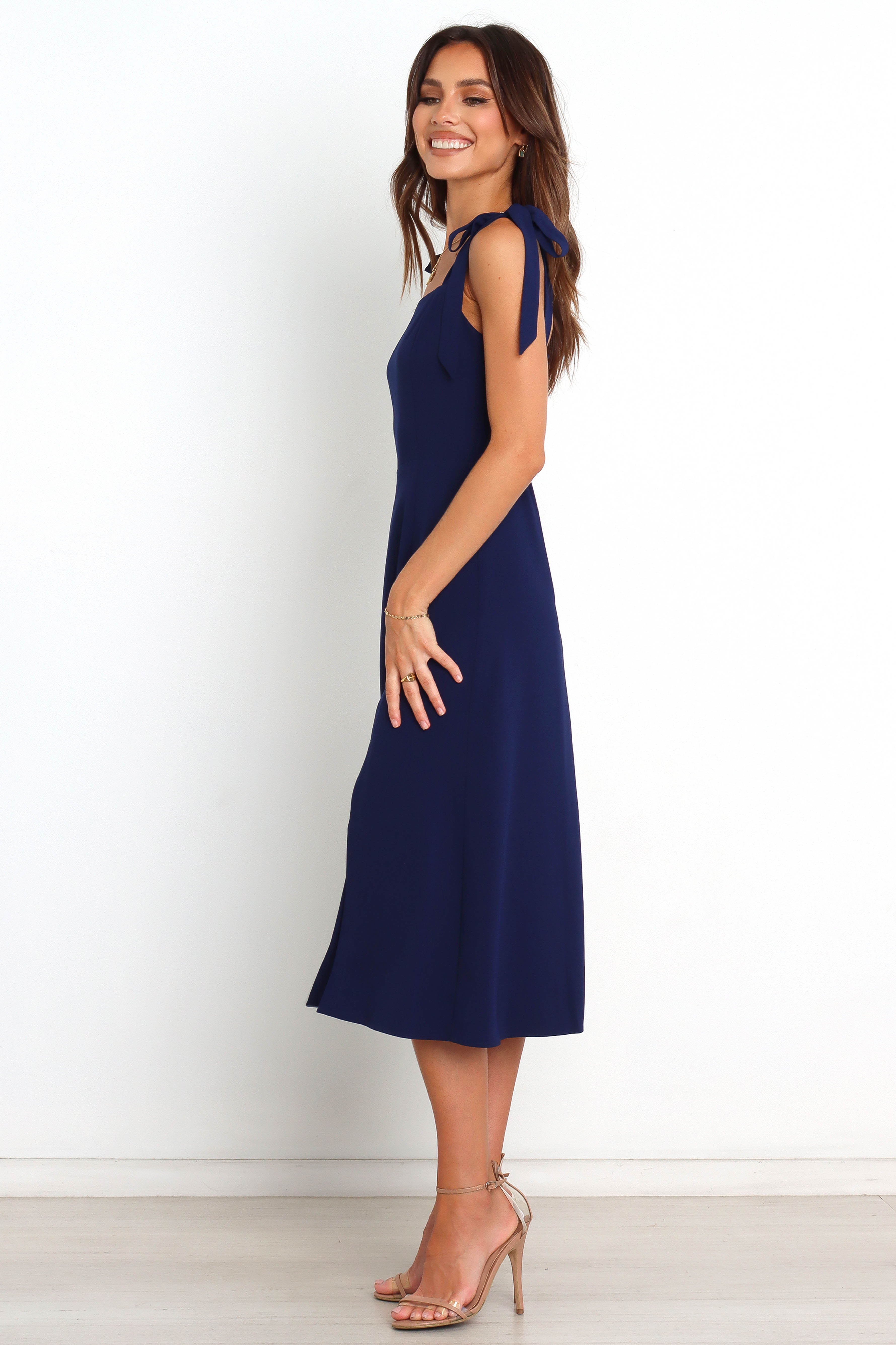 Laurel Dress for Women - Navy Blue Elegant Flowy Midi Dress for Casual Wear, Office, and Special Occasions