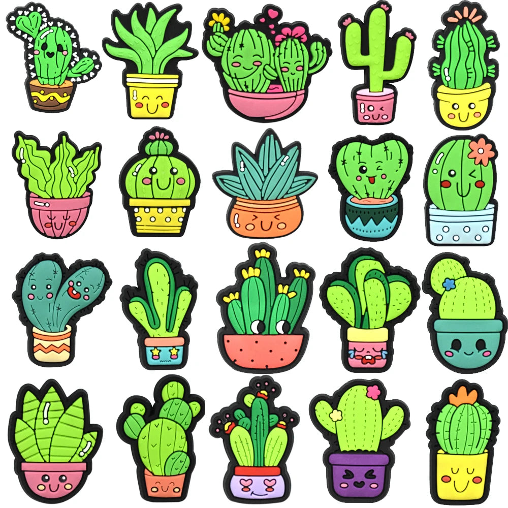 Cute Cactus Shoe Charms for Crocs & Bubble Slides - 1PC Adorable Pins for Sandals Decoration - Perfect for Kids & Adults Party Gifts (Great for Summer Outfits, Beach Vacations & Festival Accessories)