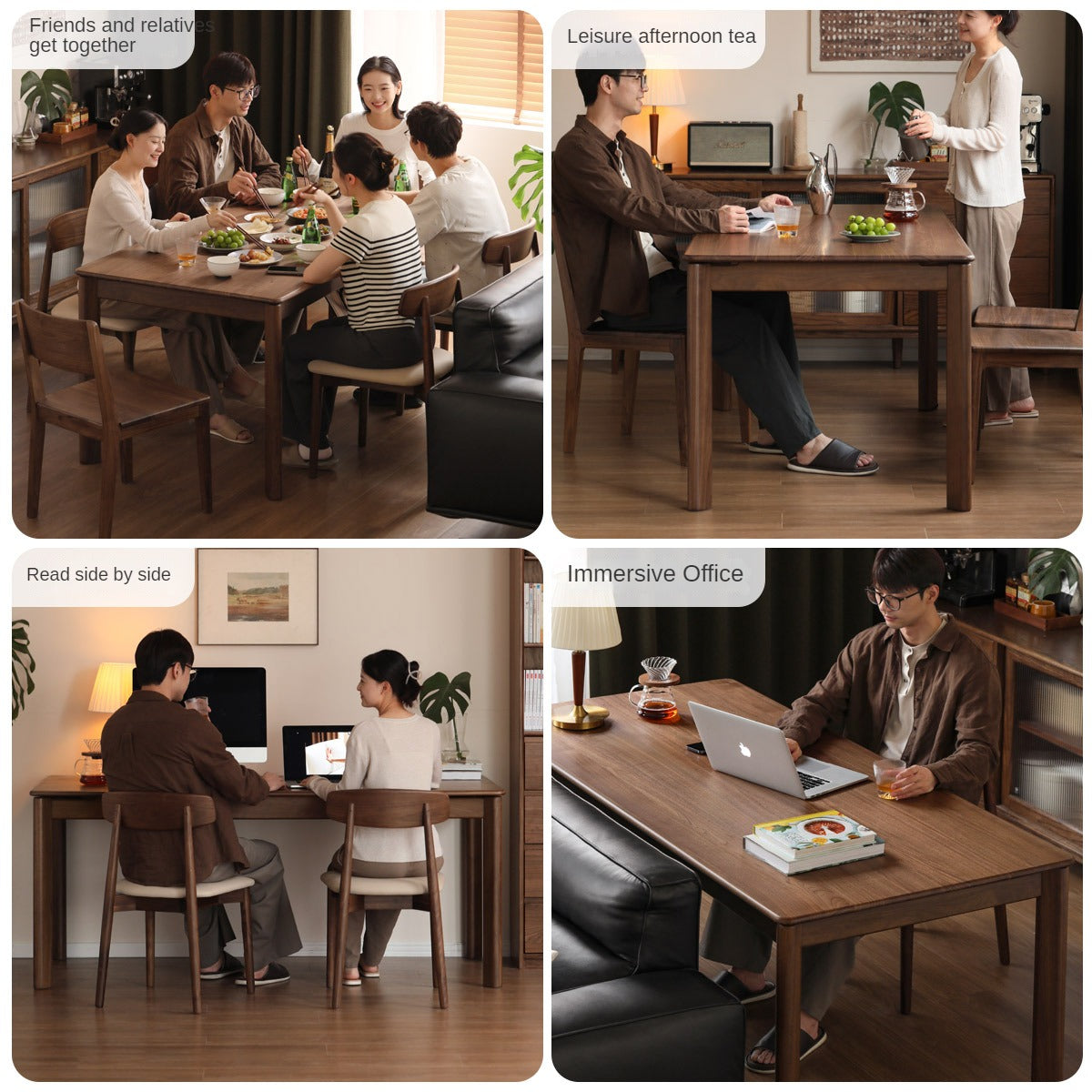 Premium Black Walnut Solid Wood Modern Rectangular Dining Table - Stylish & Durable for Kitchen, Dining Room, or Office Workspace