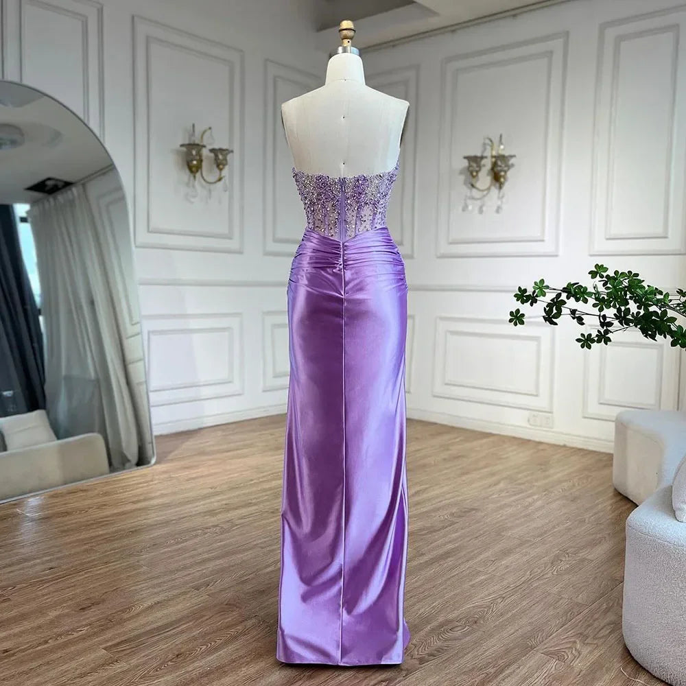 Luxury Dubai Lilac Split Mermaid Beaded Arabic Evening Dress for Women - Elegant Wedding & Party Gown 2025 | Perfect for Bridal Showers, Red Carpet Events & Formal Occasions