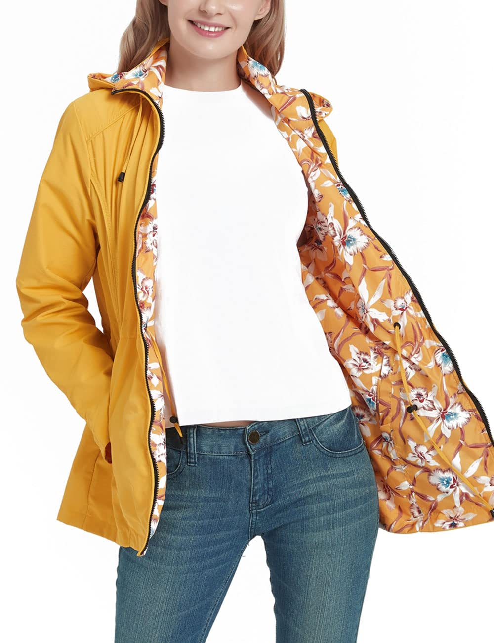 Bellivera Women's Reversible Lightweight Hooded Jacket - Spring Fall Fashion Printed Coat for Casual Wear | Perfect for Outdoor Activities, Travel & Daily Use