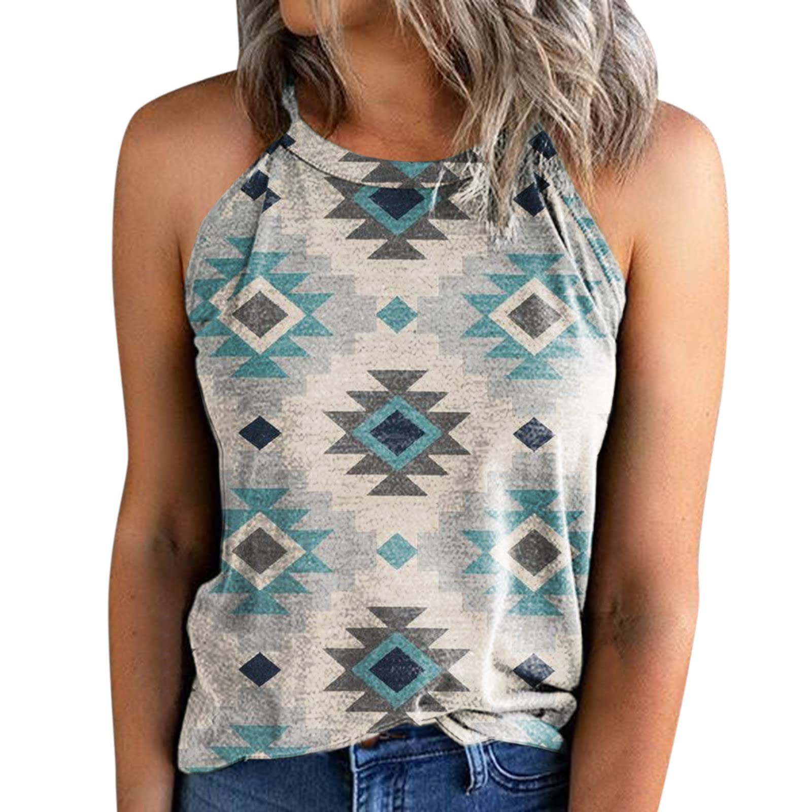 Women's Workout Tank Tops - Summer Aztec Printed Halter Tops, Casual Sleeveless Shirts & Blouses for Gym, Yoga, Running & Beach Wear
