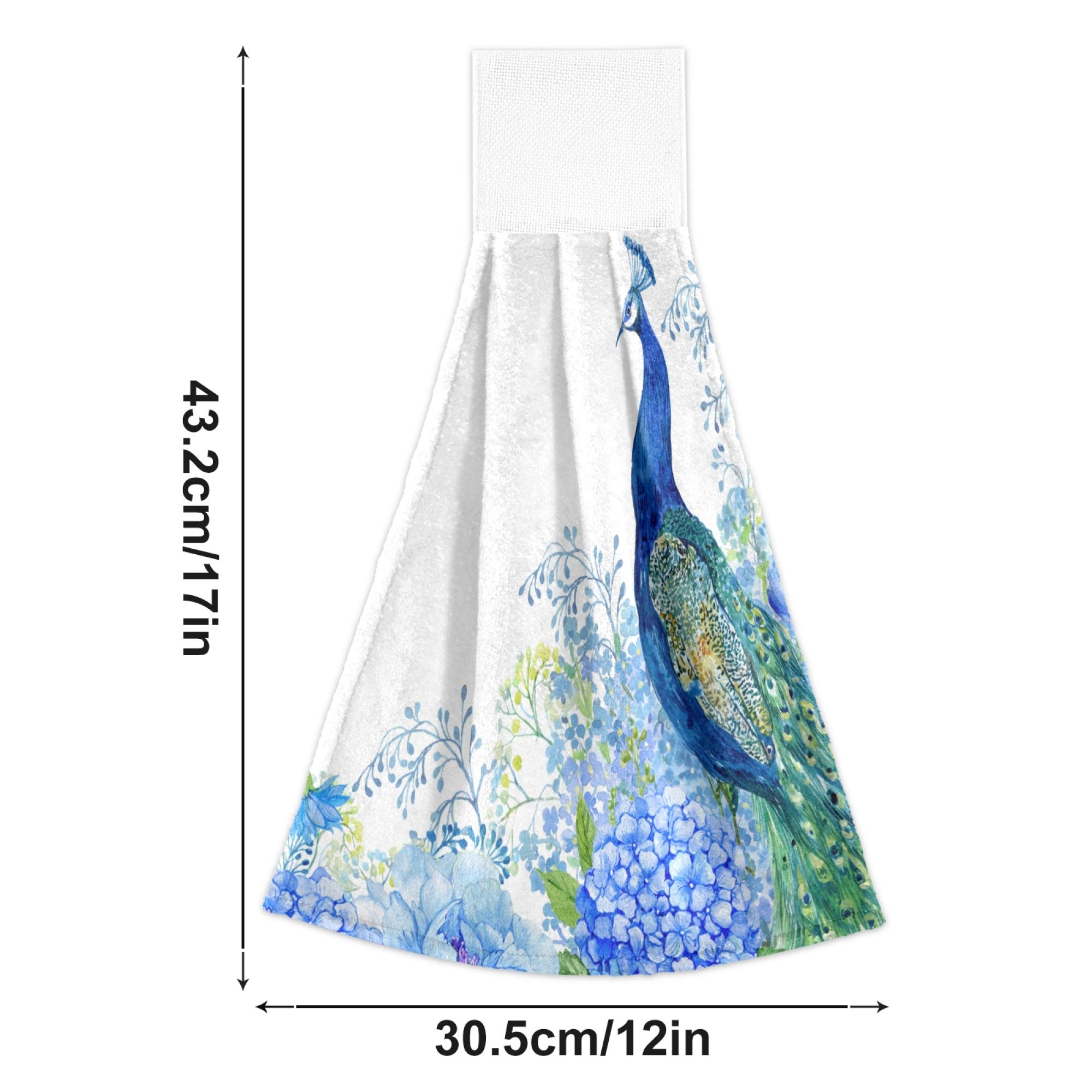 Linqin Big Bird & Peacock Blue Floral Hanging Towels - 2 Pack Soft Absorbent Coral Velvet Hand Towels with Hanging Loop for Kitchen, Bathroom, Laundry Room - Perfect for Home Decor, Guest Towels & Spa Relaxation