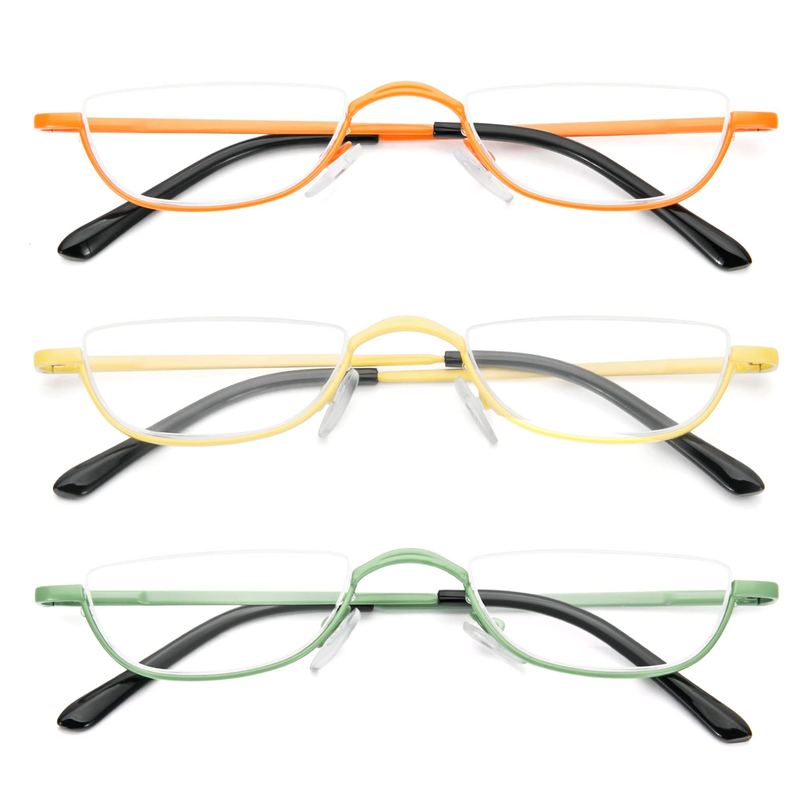 KoKoBin Half Rim Reading Glasses - Lightweight Metal Frame Spring Hinge Readers with Leather Case for Men & Women | Perfect for Reading, Computer Work & Office Use