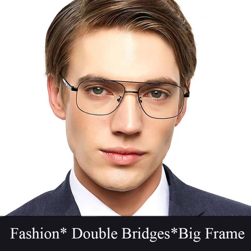 Bclear Men's Full Rim Square Double Bridge Alloy Eyeglasses N2256 - Stylish & Durable Eyewear for Work, Reading & Everyday Use