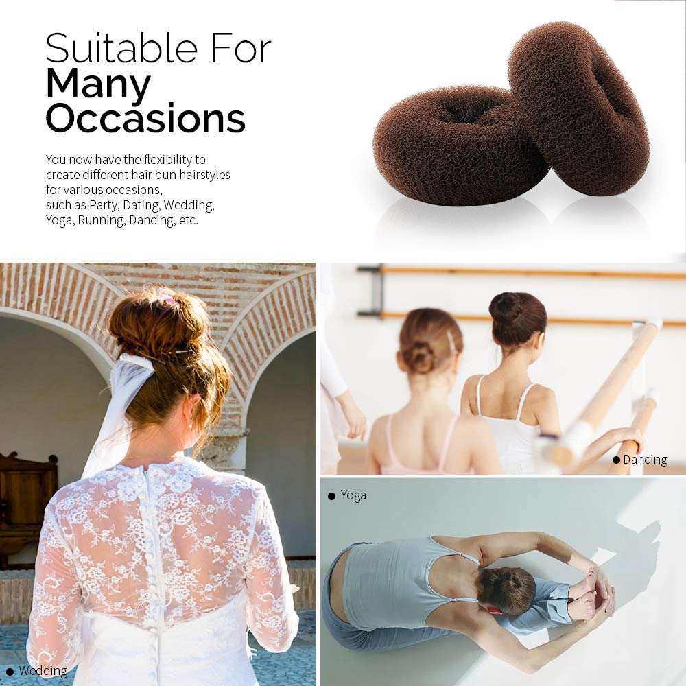 Nicemovic 2PCS Large Hair Donut Bun Maker (3.5 Inch/Brown) - Ring Style Bun Shaper for Thick & Long Hair - Perfect for Updos, Weddings, Parties & Everyday Hairstyles