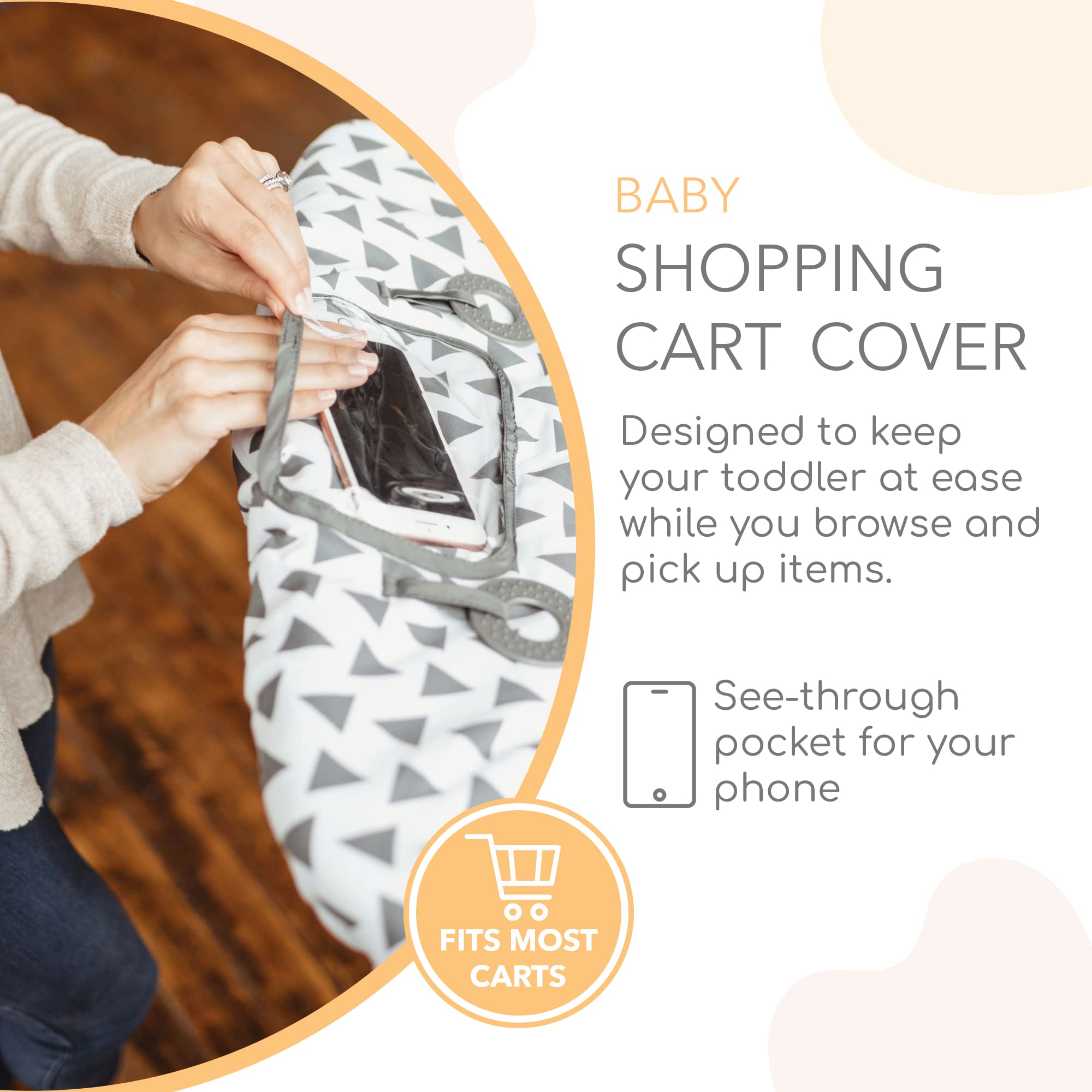 Binxy Baby 2-in-1 Universal Shopping Cart & High Chair Cover for Infants - Soft, Washable, and Portable with Storage Pouch - Perfect for Grocery Stores, Restaurants, and Travel - Triangles Design