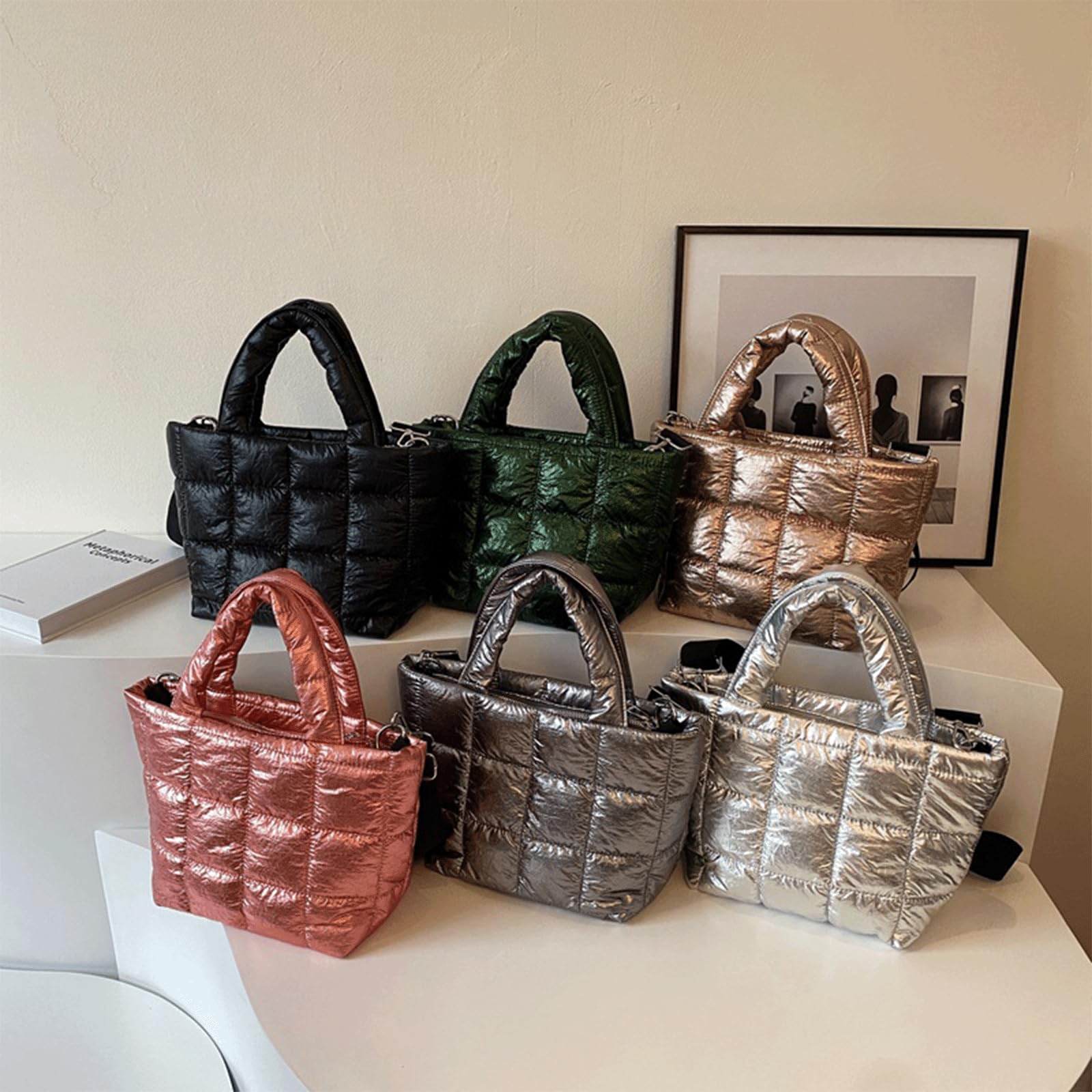 Quilted Puffer Tote Bag for Women - Lightweight Puffy Shoulder Bag with Pendant, Crossbody Handbag | Perfect for Work, Travel & Everyday Use