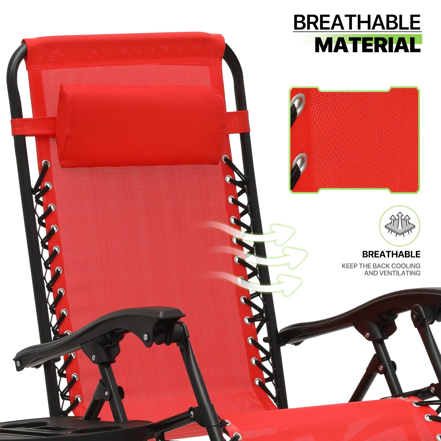 Magshion Zero Gravity Lounge Chairs Set of 2 - Adjustable Outdoor Patio Recliners with Side Tray & Pillow Headrest - Foldable Anti-Gravity Chairs for Lawn, Camping, Beach (Red) - Perfect for Relaxing in Backyard, Poolside or Vacation Getaways