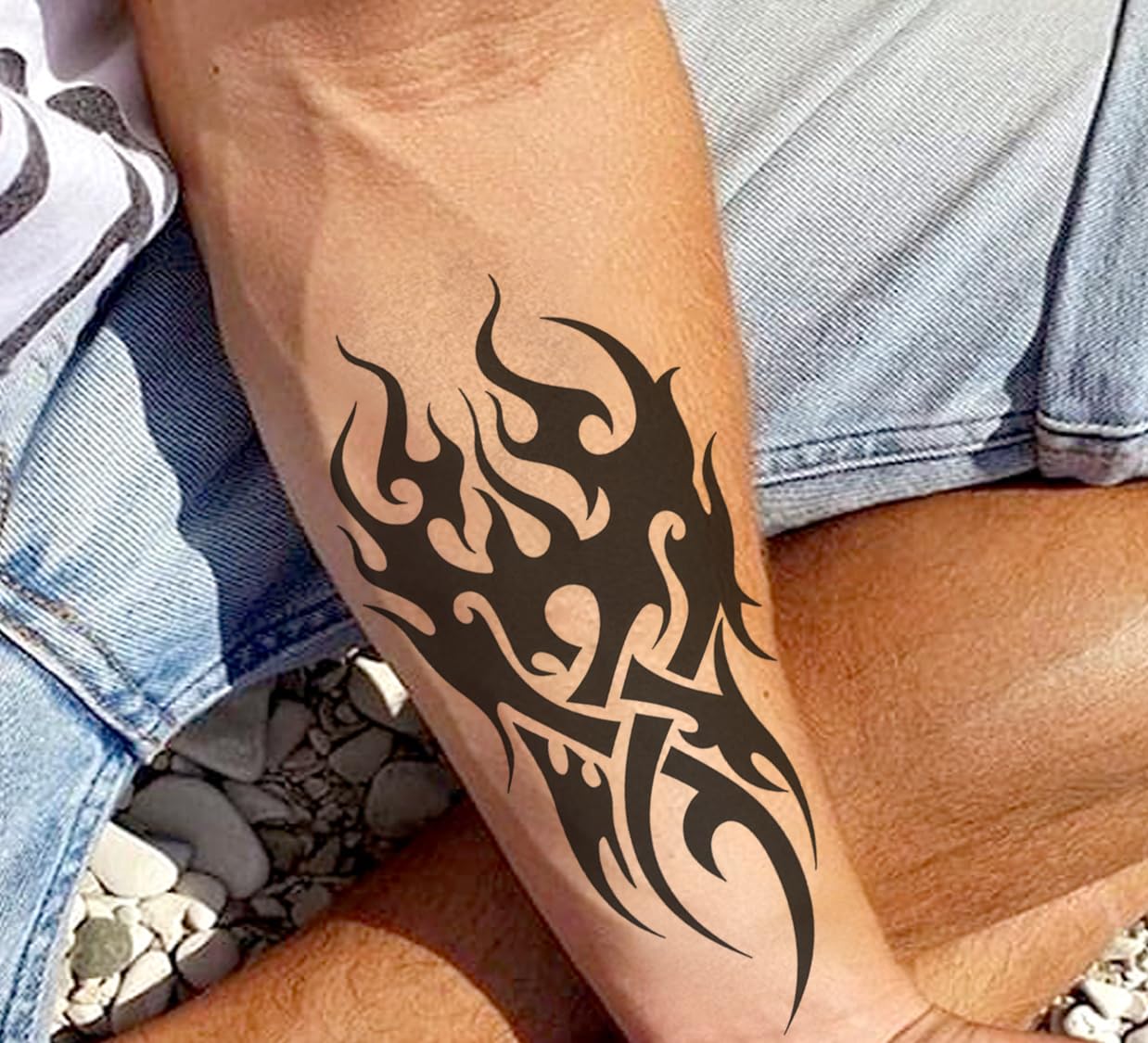 Waterproof Temporary Tattoo Stickers for Men & Women - 3D Realistic Flowers, Butterflies, Stars, Angels, Wolves & Armband Designs (19x12cm) | Perfect for Parties, Halloween, Cosplay & Body Art | TBS-8010