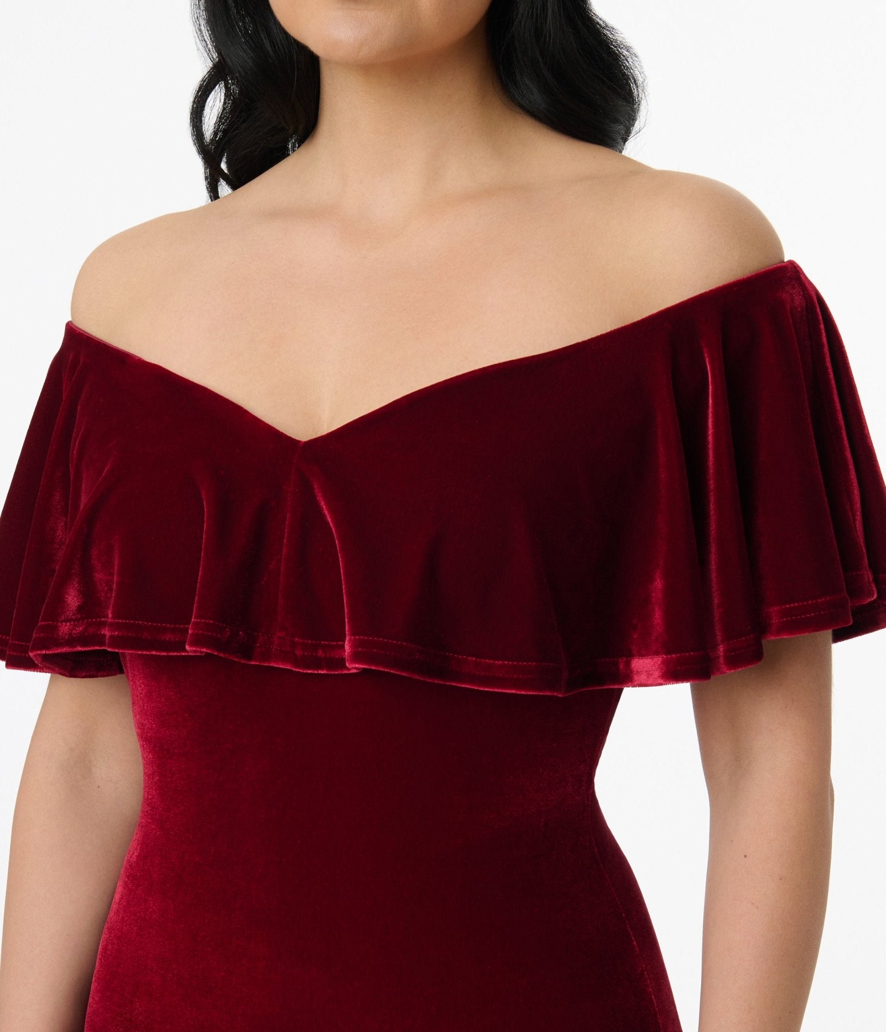 Vintage 1950s Burgundy Red Velvet Sophia Wiggle Dress - Retro Pin Up Style Cocktail Party & Formal Evening Wear