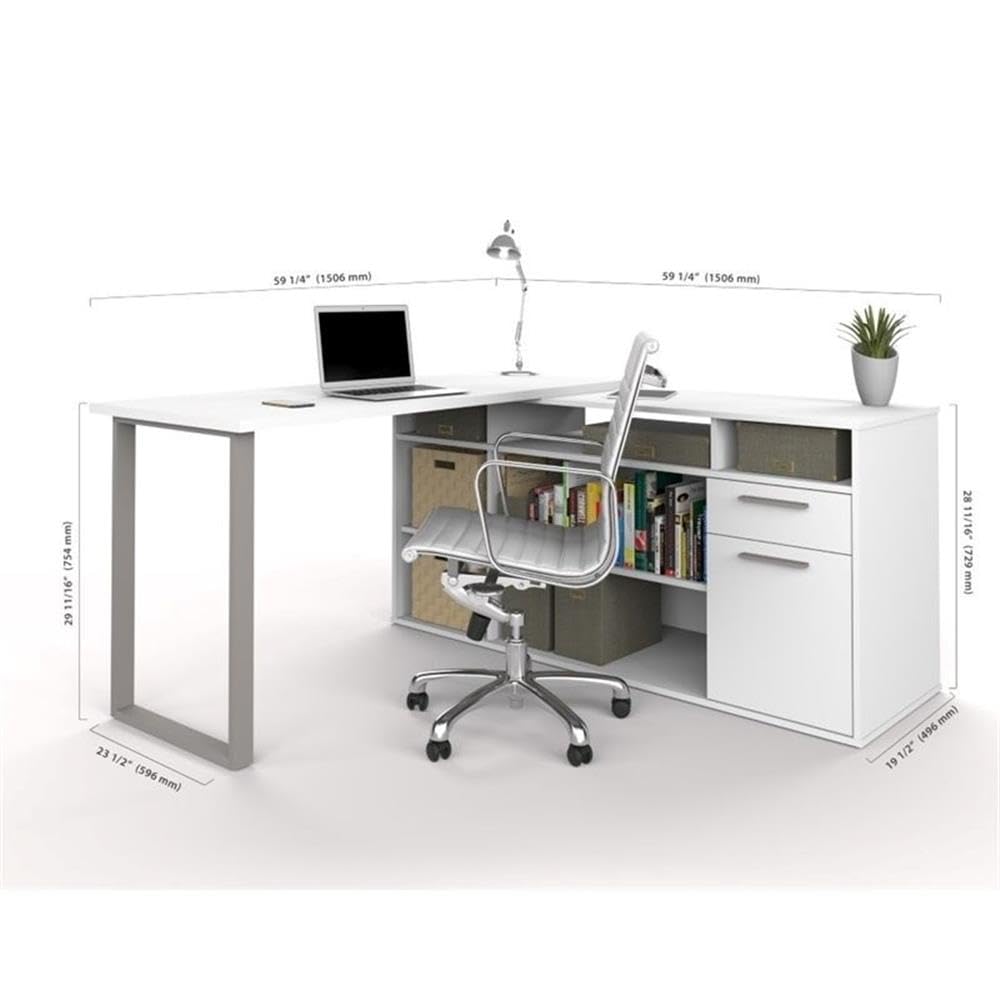 White L-Shaped Office Desk with Drawers - Modern Wooden Writing & Computer Workstation for Home Office, Study Room, or Small Space